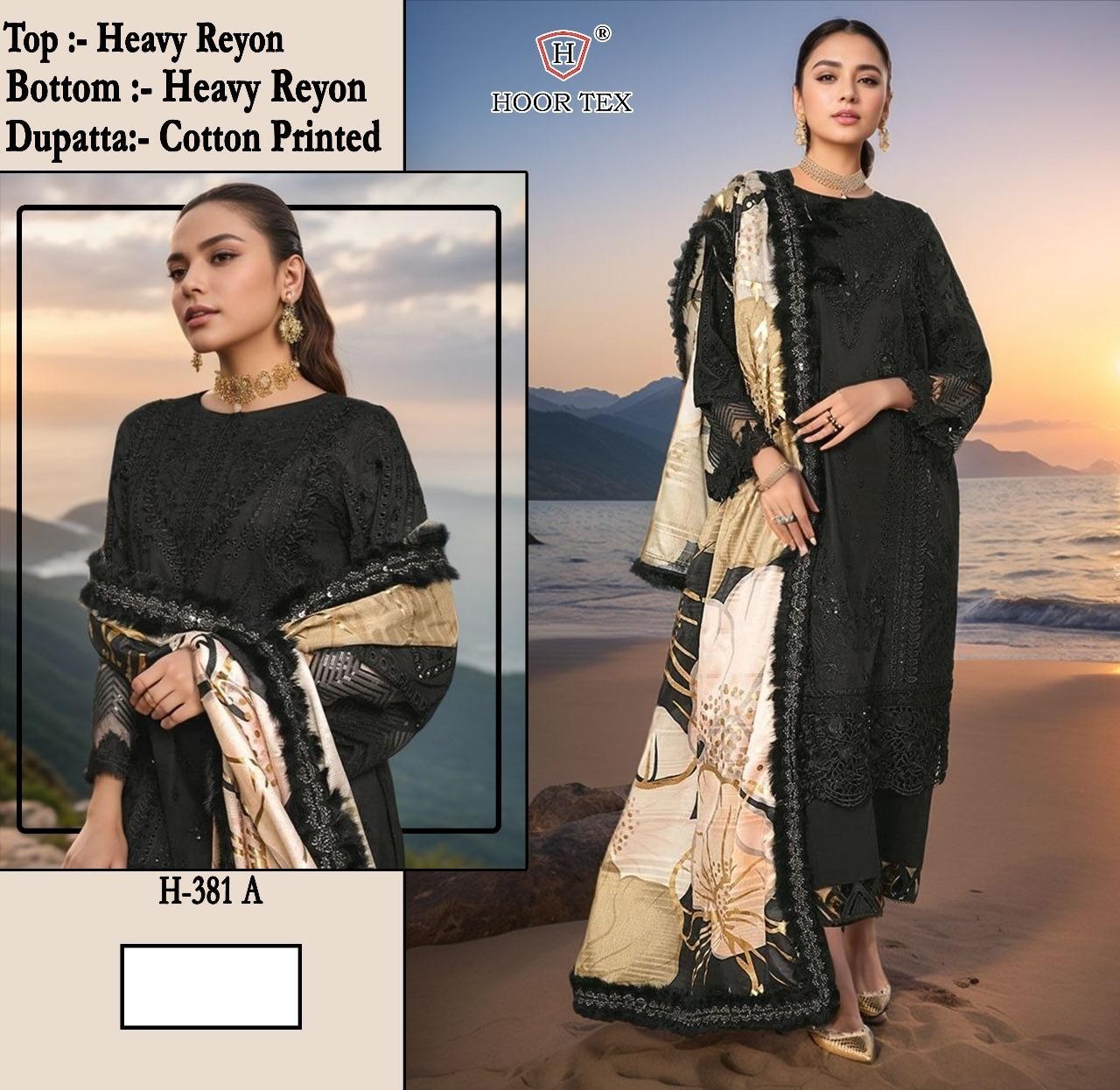 HOOR TEX H 381 RAYON COTTON PAKISTANI EMBROIDERY WORK SUITS 