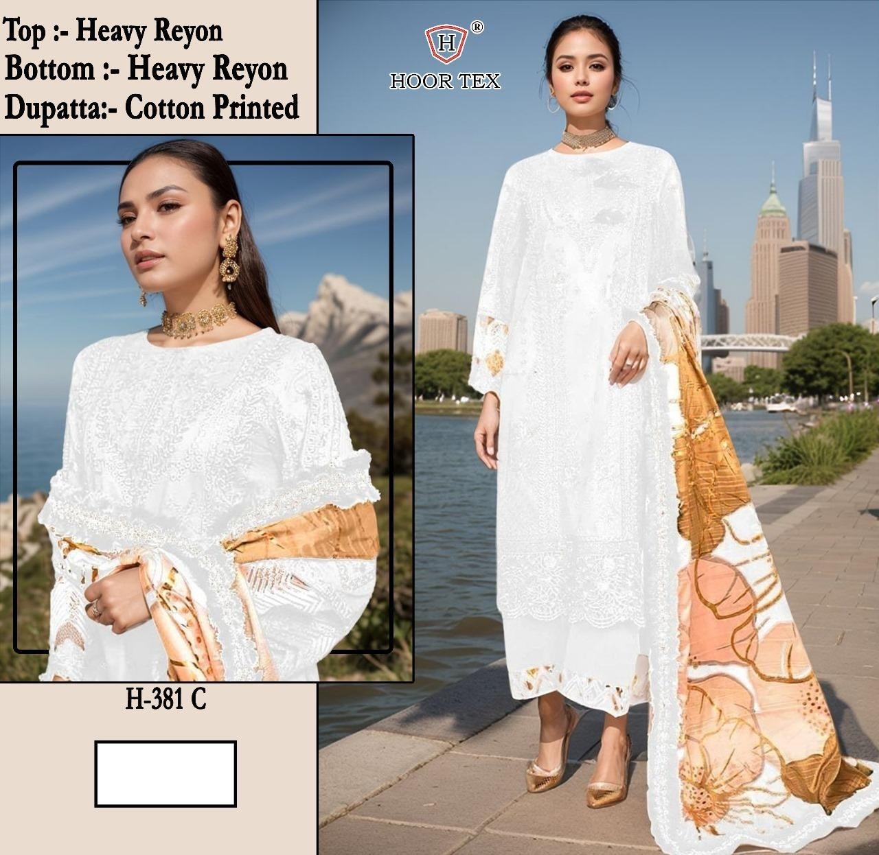 HOOR TEX H 381 RAYON COTTON PAKISTANI EMBROIDERY WORK SUITS 