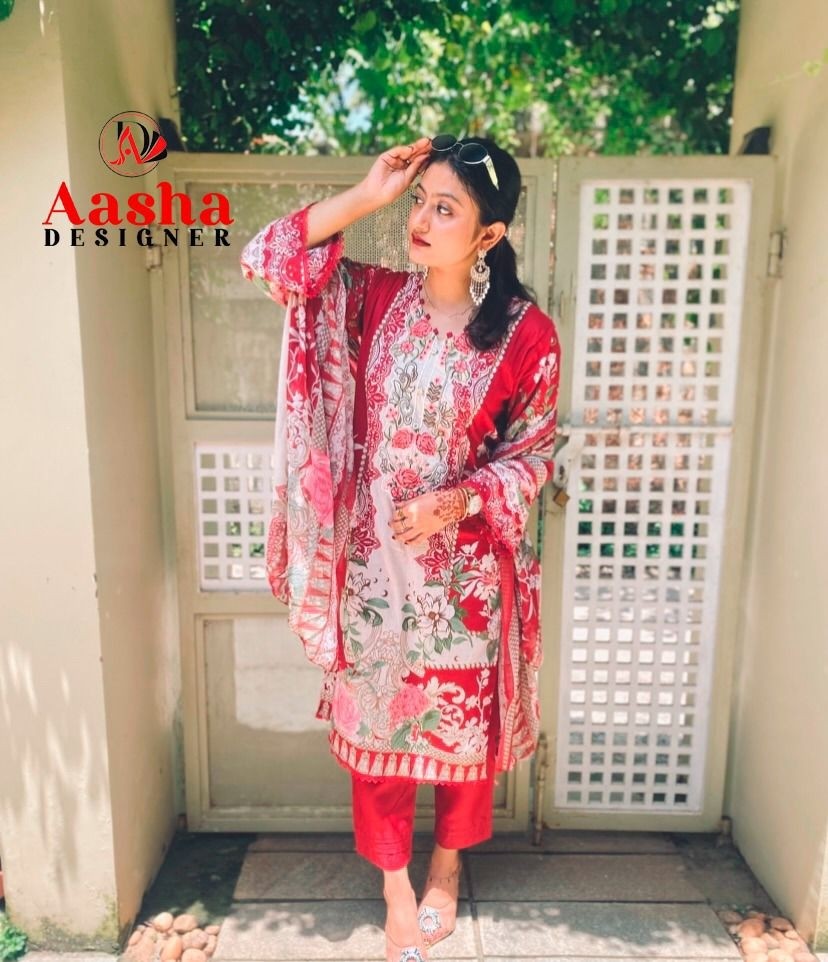 AASHA DESIGNER 1173 PURE LAWN COTTON PAKISTANI SUITS 