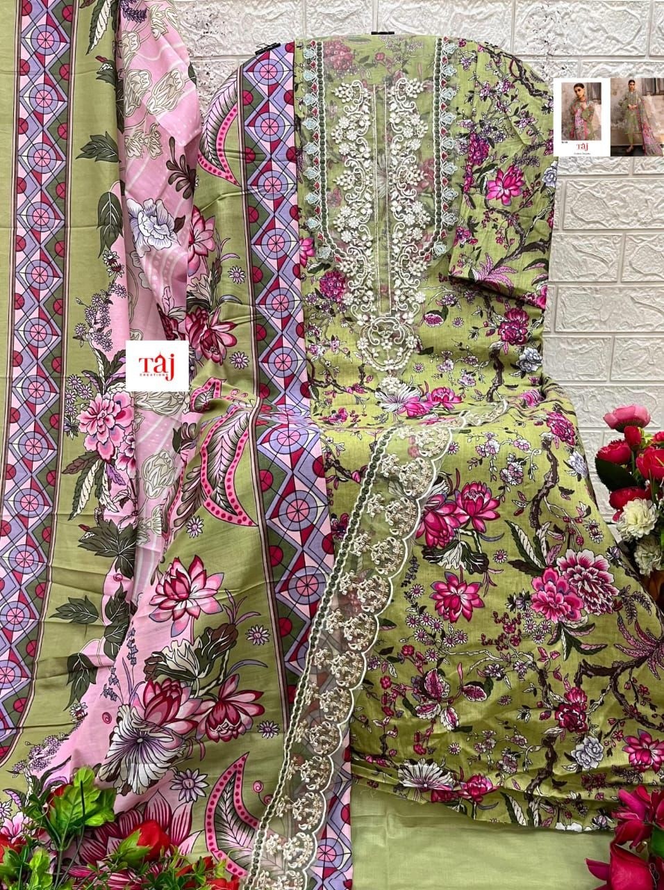 TAJ CRETIONS 618 PAKISTANI PRINTED SUITS ONLINE 