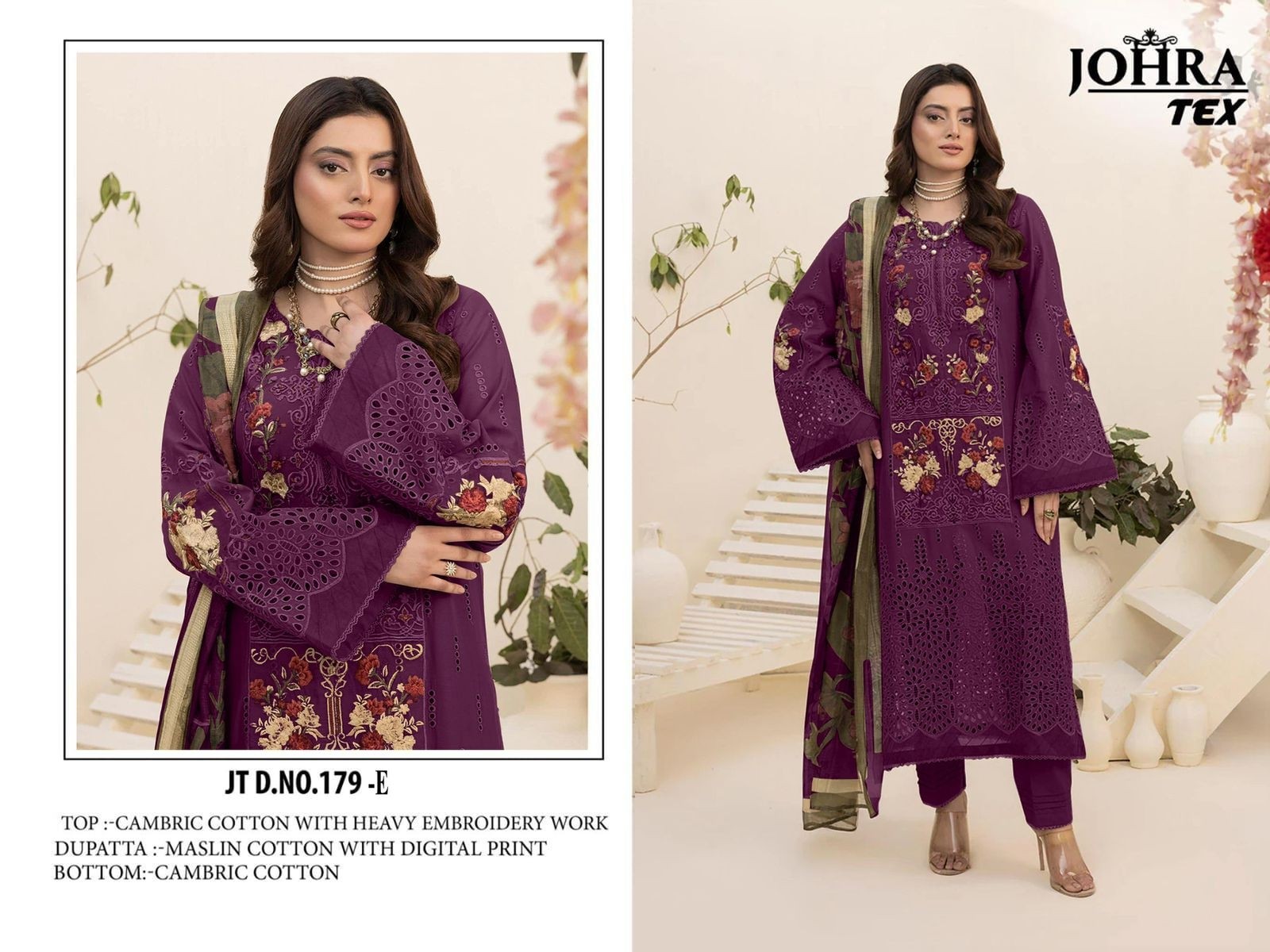 JOHRA TEX 179D AND 179E PAKISTANI CHIKANKARI WORK SALWAR  KAMEEZ 