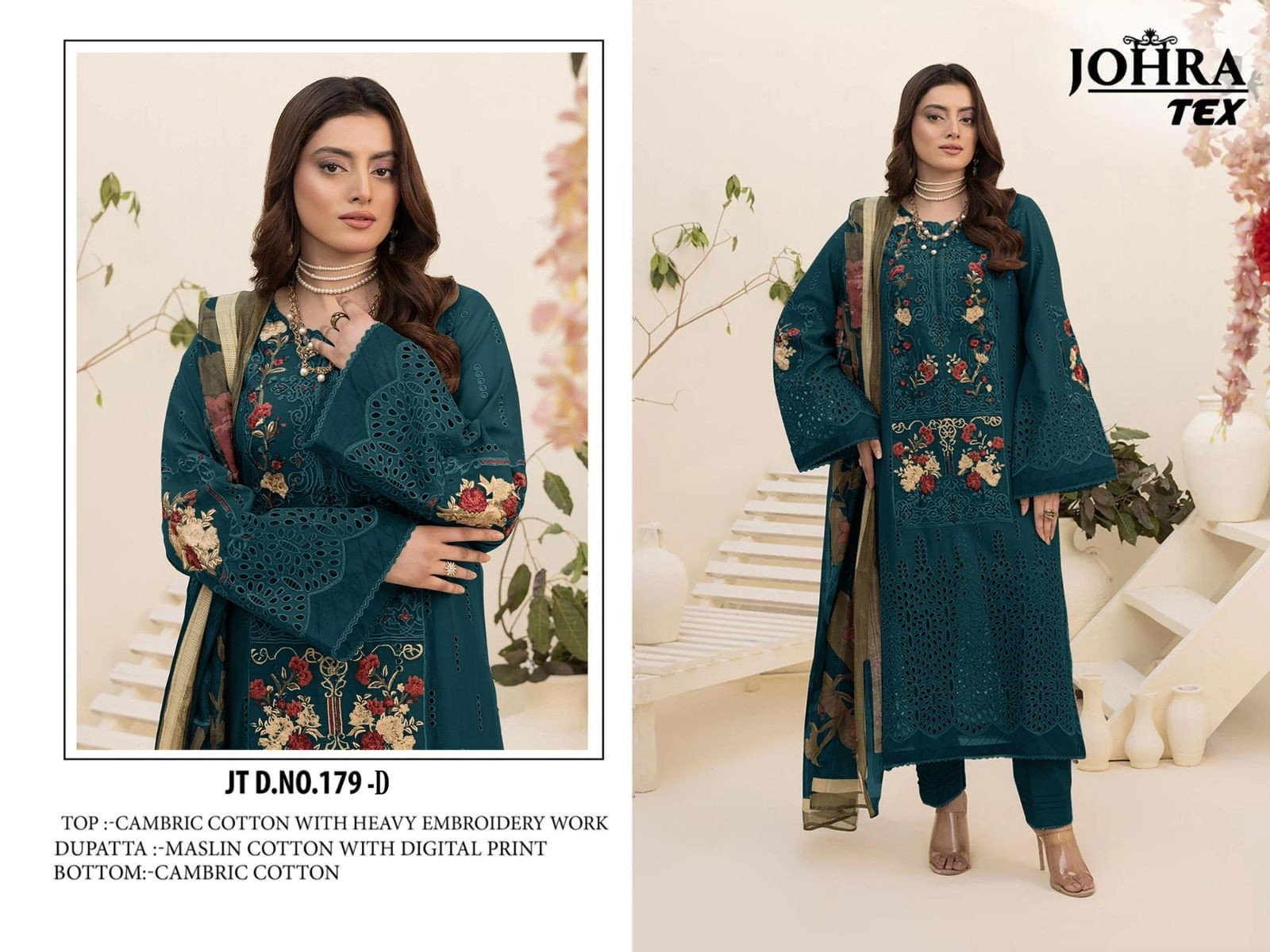 JOHRA TEX 179D AND 179E PAKISTANI CHIKANKARI WORK SALWAR  KAMEEZ 