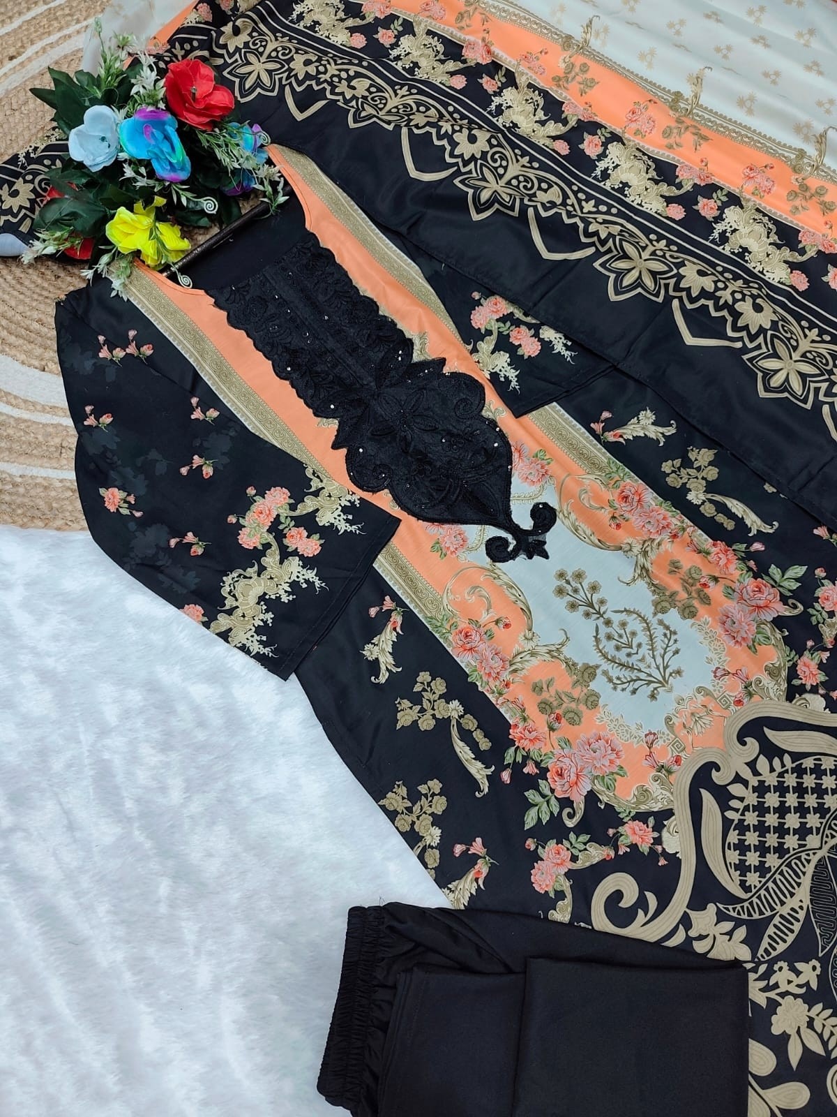 YD 047PAKISTANI COTTON PRINT WITH EMBROIDERY SUITS WHOLESALES