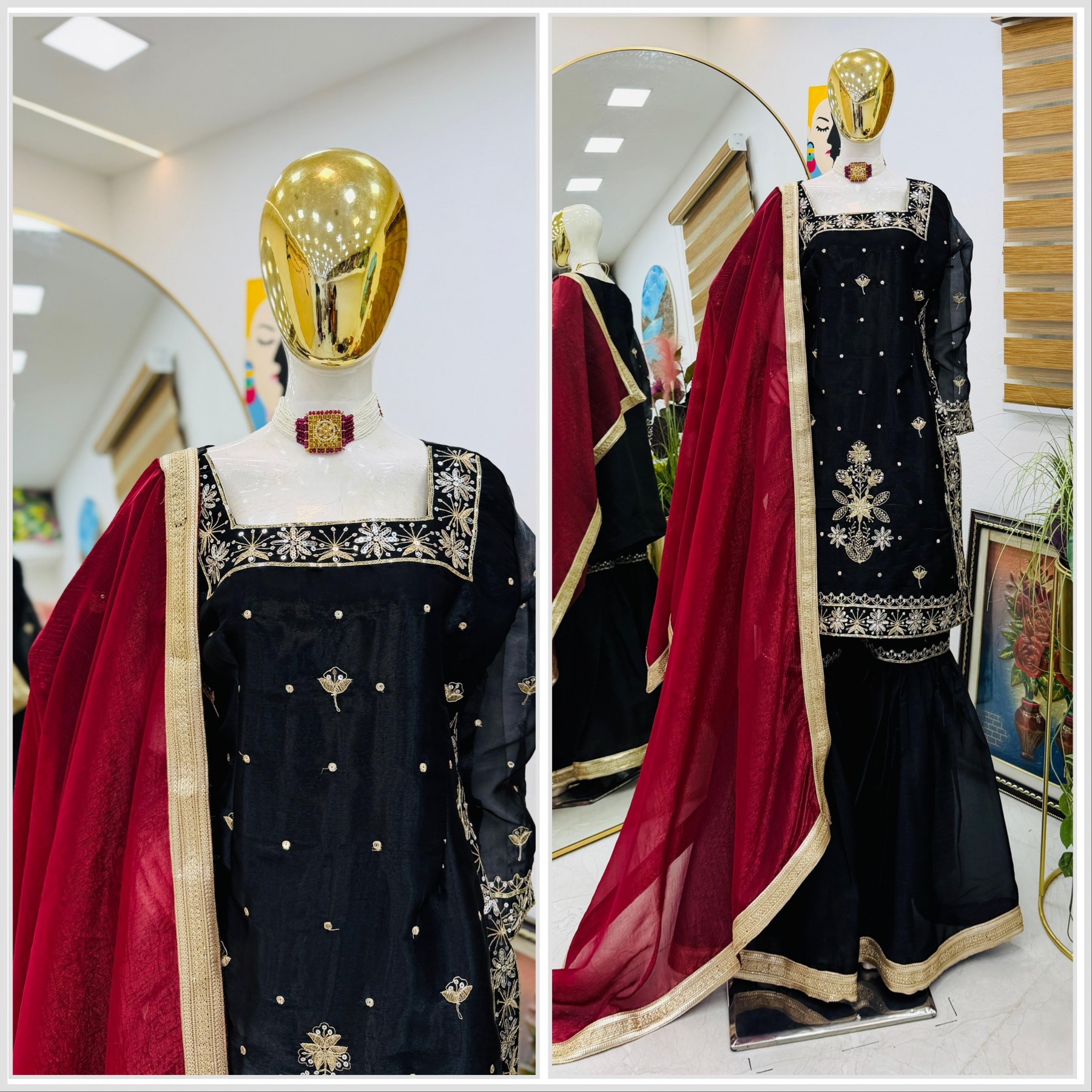 ZC-8010 PARTY WEAR EMBROIFDERY TOP PALAZZO SET WHOLESALES 