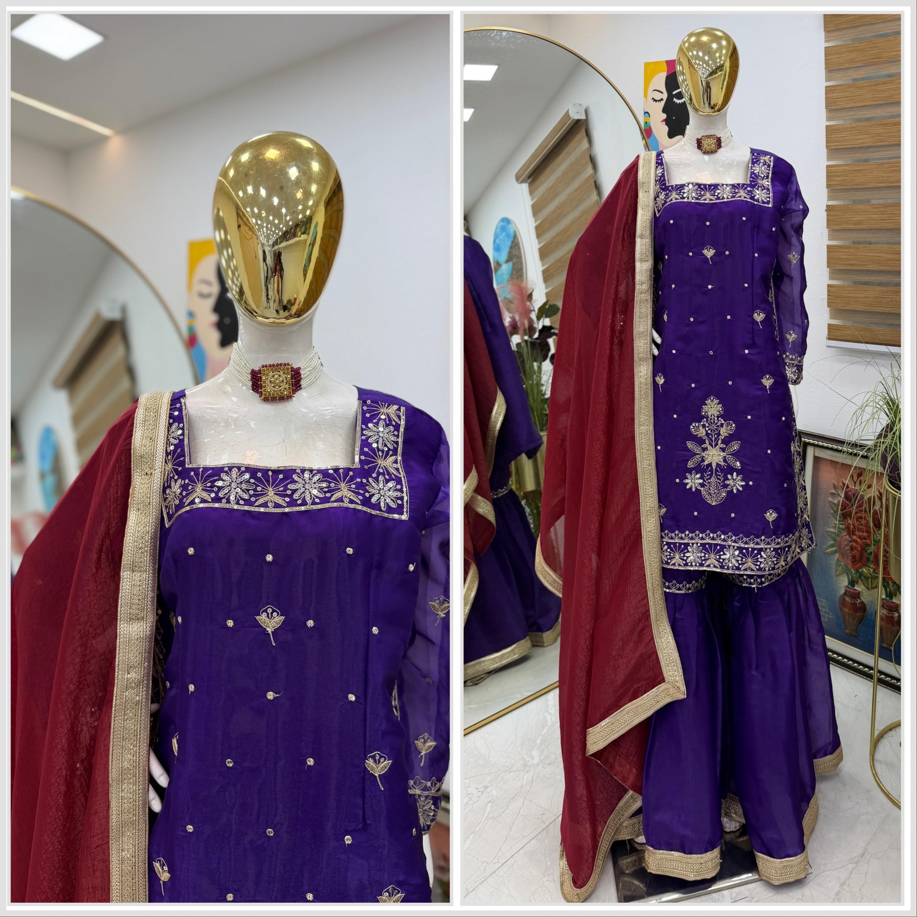 ZC-8010 PARTY WEAR EMBROIFDERY TOP PALAZZO SET WHOLESALES 