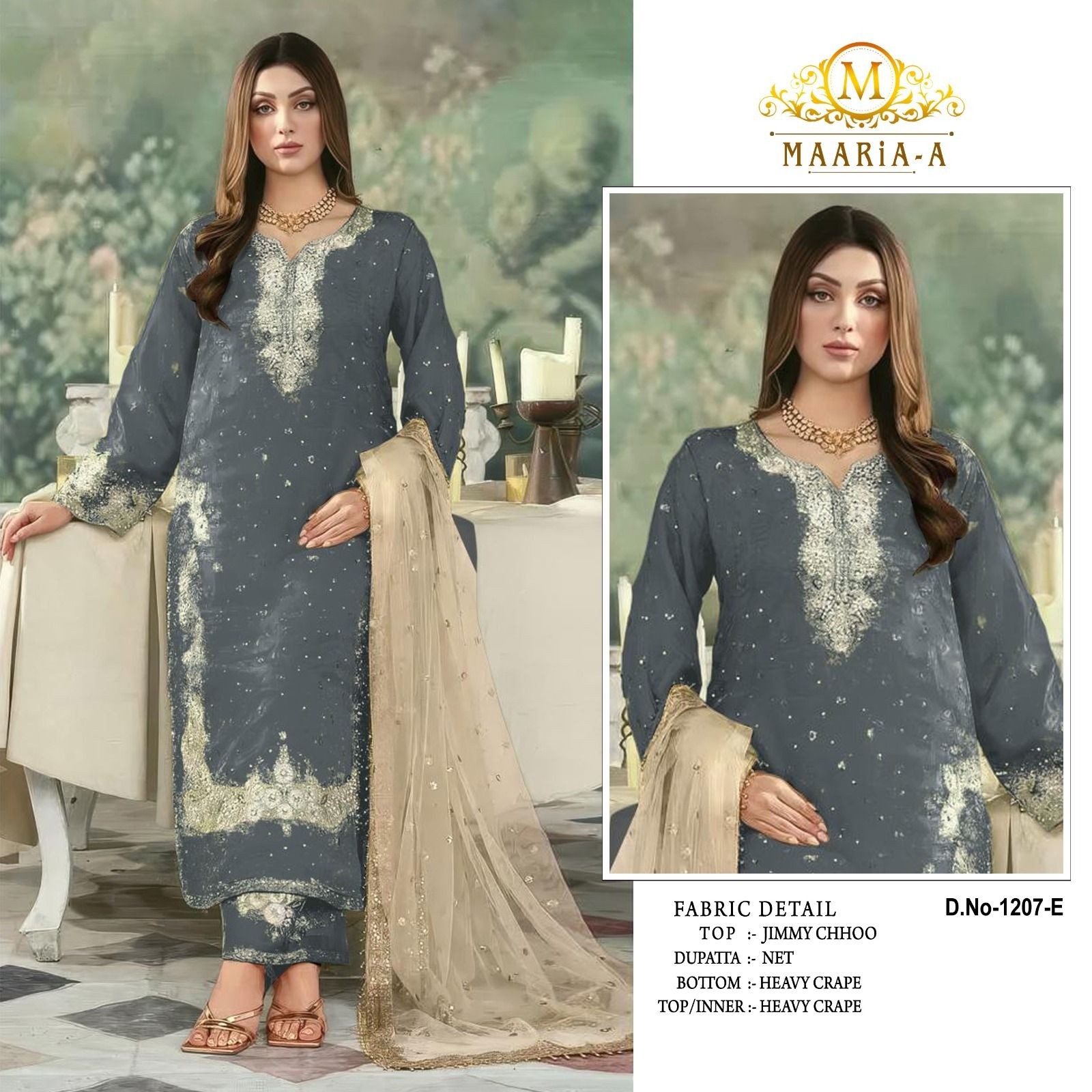 M 1207 PAKISTANI EMBROIDERY JIMMY CHOO SUITS WHOLESALES
