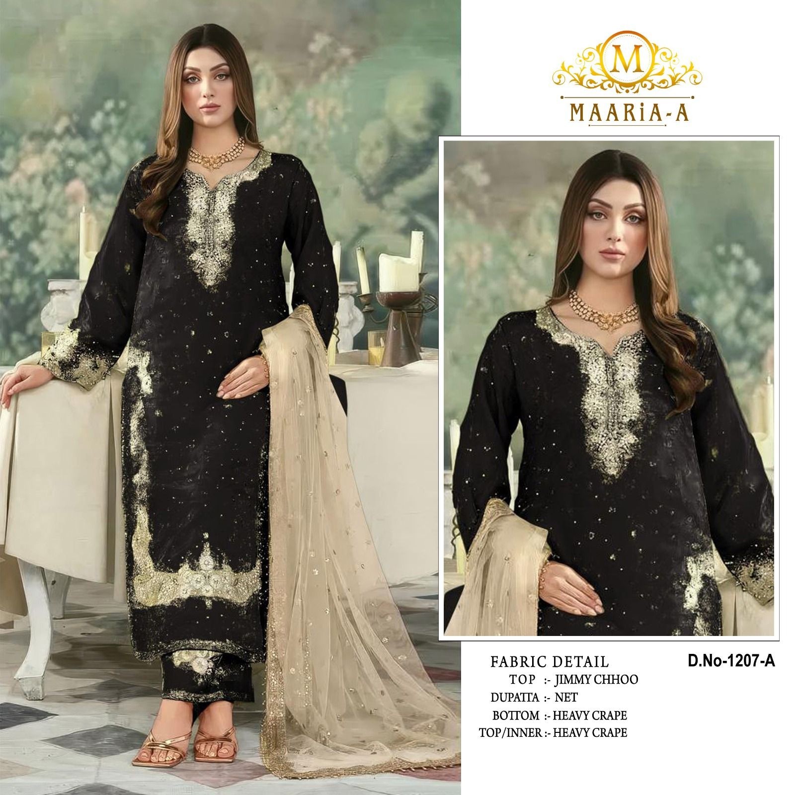 M 1207 PAKISTANI EMBROIDERY JIMMY CHOO SUITS WHOLESALES