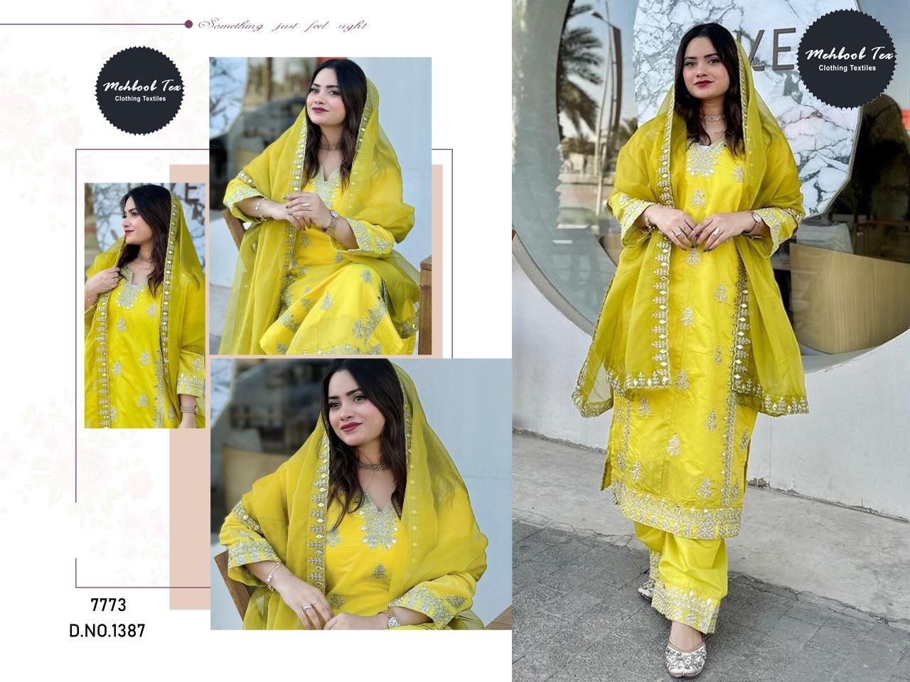 MEHBBOB TEX 1387 PAKISTANI YELLOW COLOUR FESTIVAL SALWAR KAMEEZ