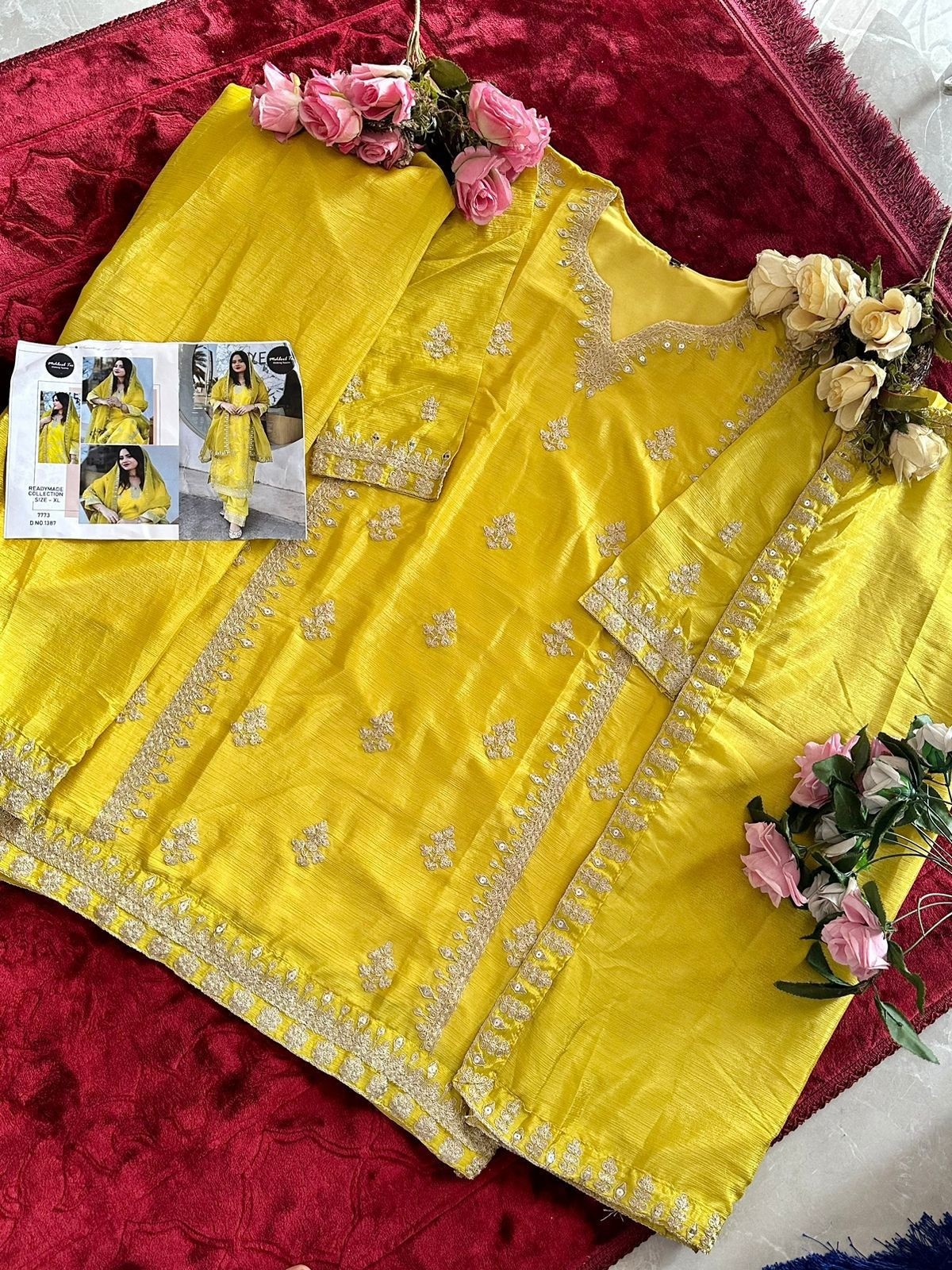 MEHBBOB TEX 1387 PAKISTANI YELLOW COLOUR FESTIVAL SALWAR KAMEEZ