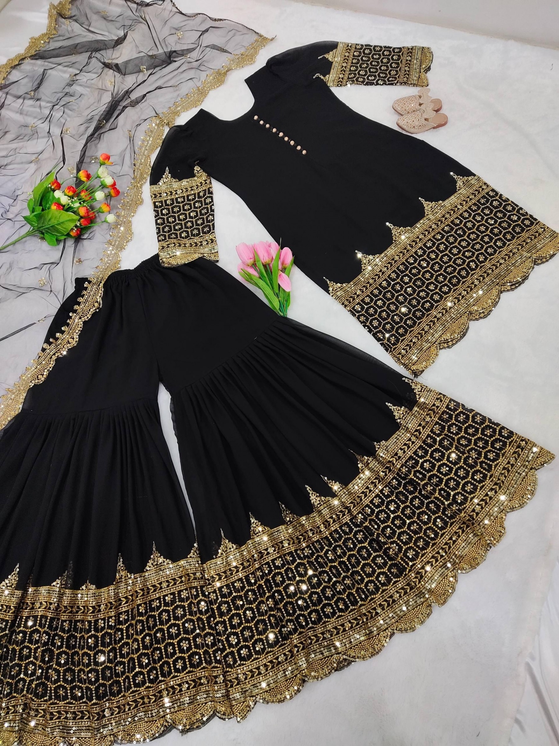 ZF 250 FESTIVAL PARTY WEAR EMBROIDERY SHARARA SUITS 