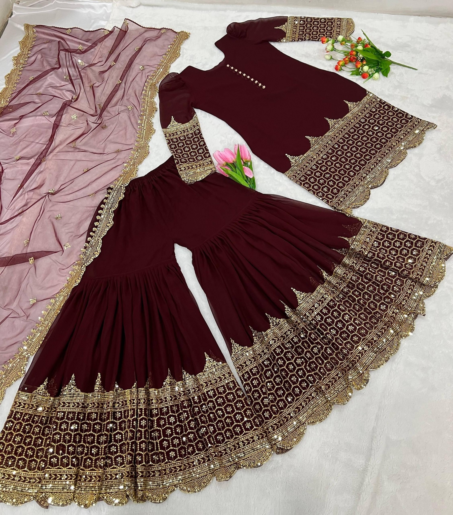 ZF 250 FESTIVAL PARTY WEAR EMBROIDERY SHARARA SUITS 