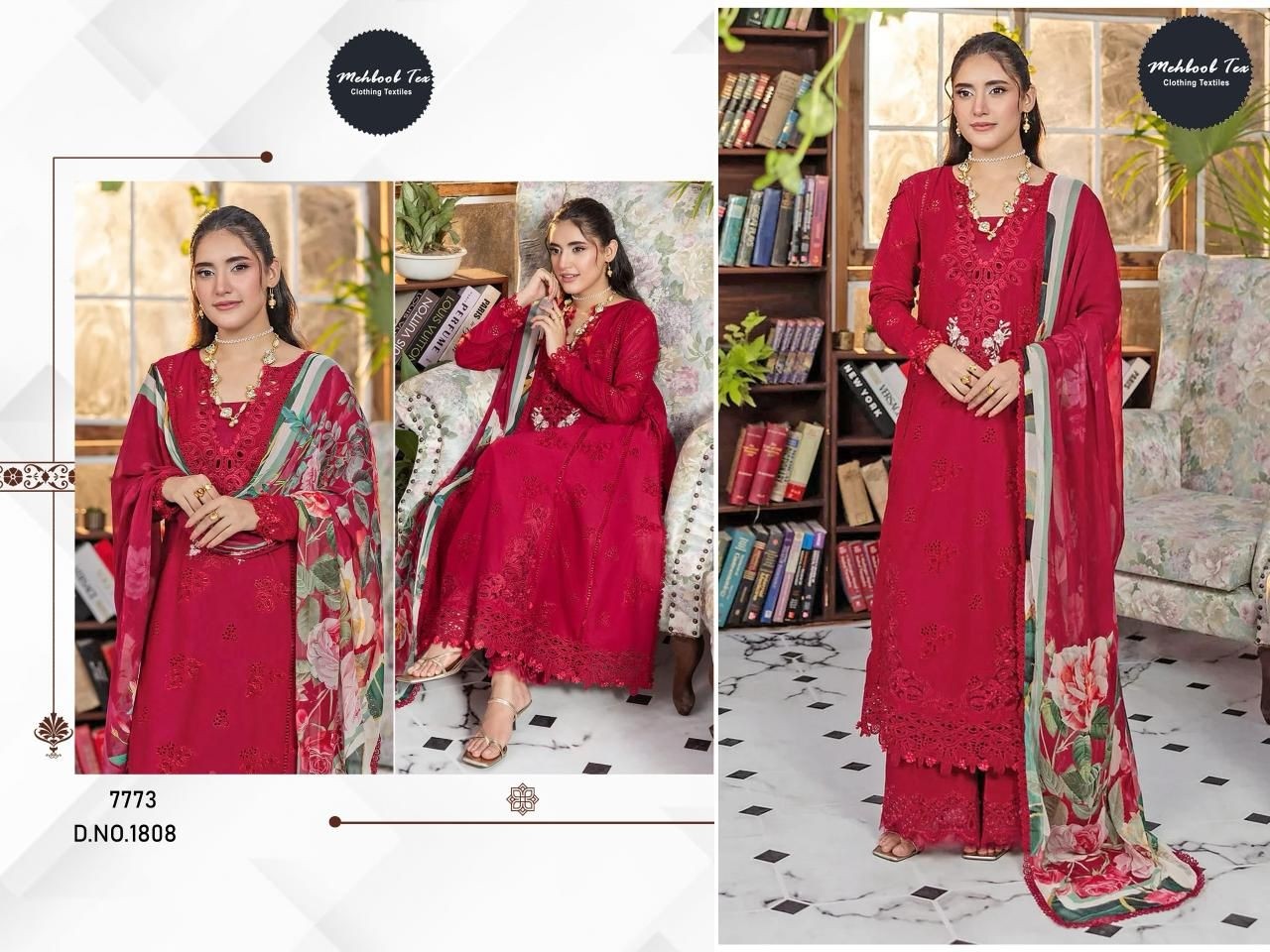 MEHBOOB TEX 1808 AND 1809 PAKISTANI LAWN DUPATTA SALWAR KAMEEZ 