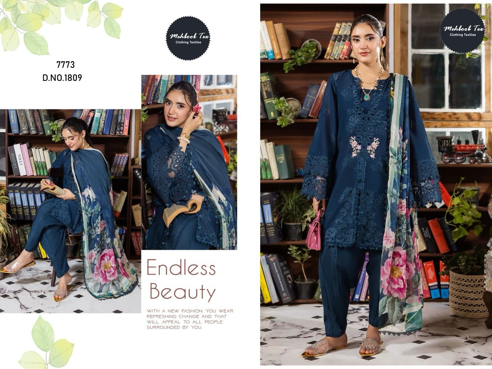 MEHBOOB TEX 1808 AND 1809 PAKISTANI LAWN DUPATTA SALWAR KAMEEZ 