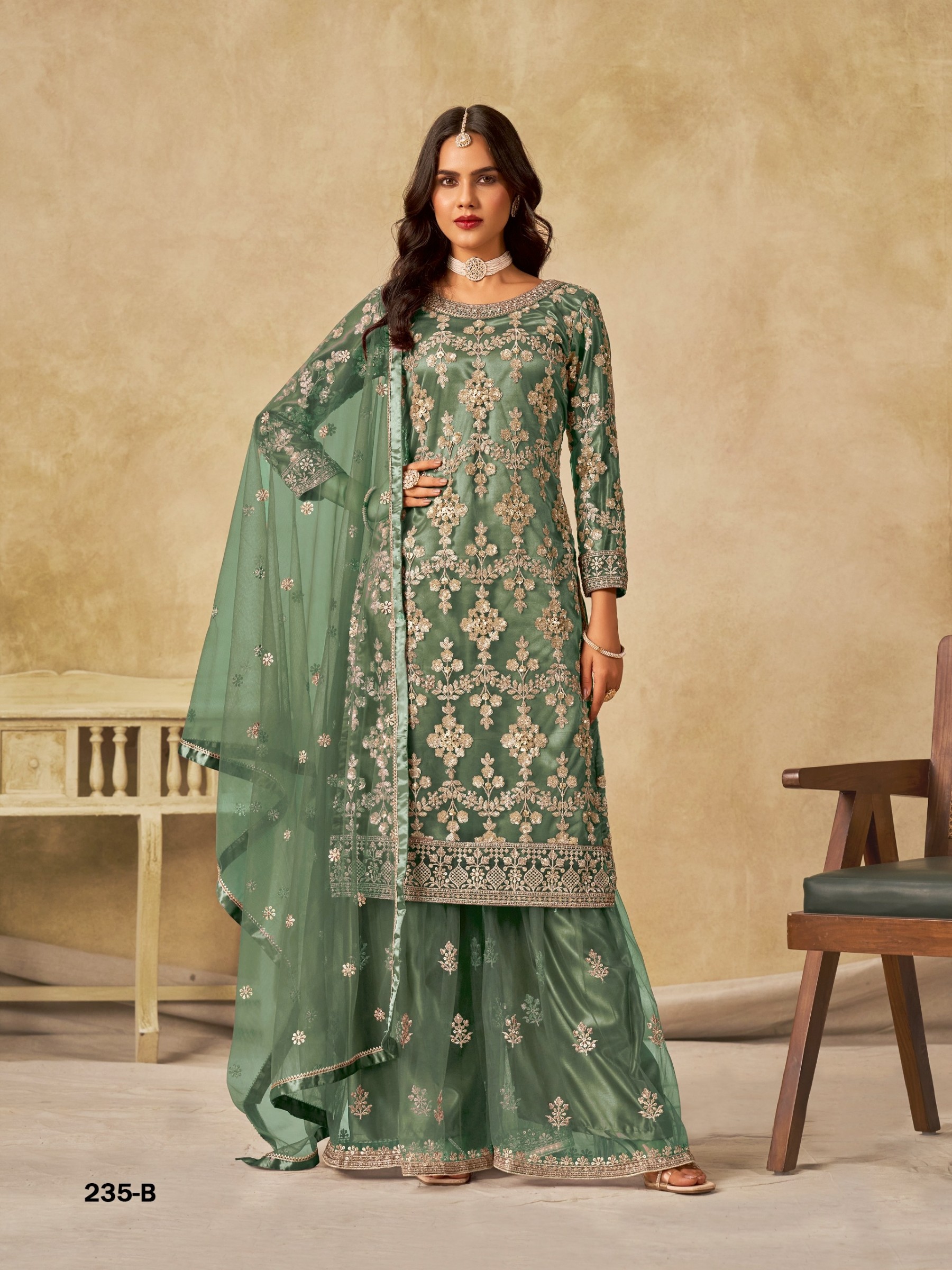 Royal Sharara Suit for Women: Premium Net with Heavy Embroidery Work, Perfect for Bridal Functions