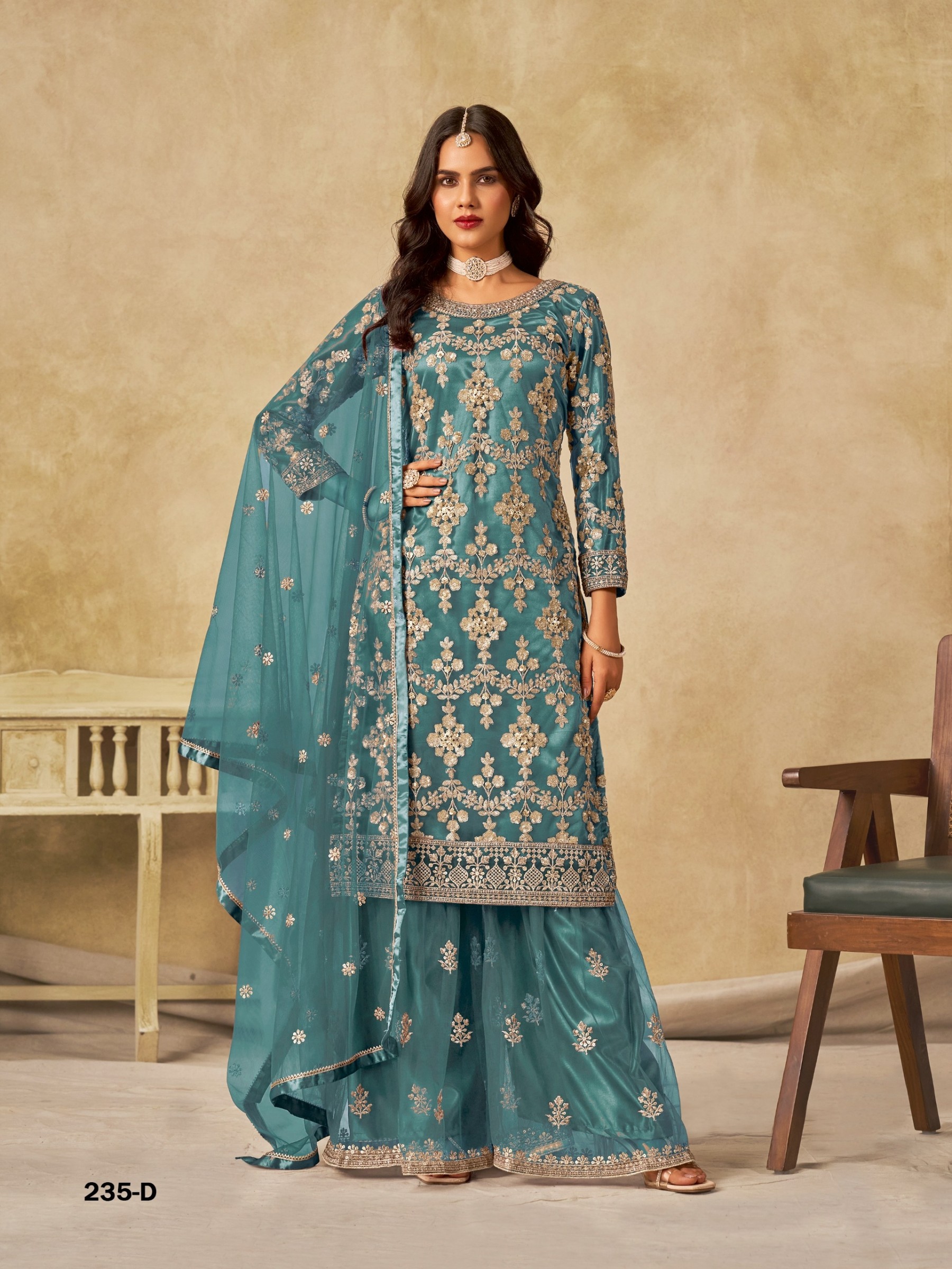 Royal Sharara Suit for Women: Premium Net with Heavy Embroidery Work, Perfect for Bridal Functions