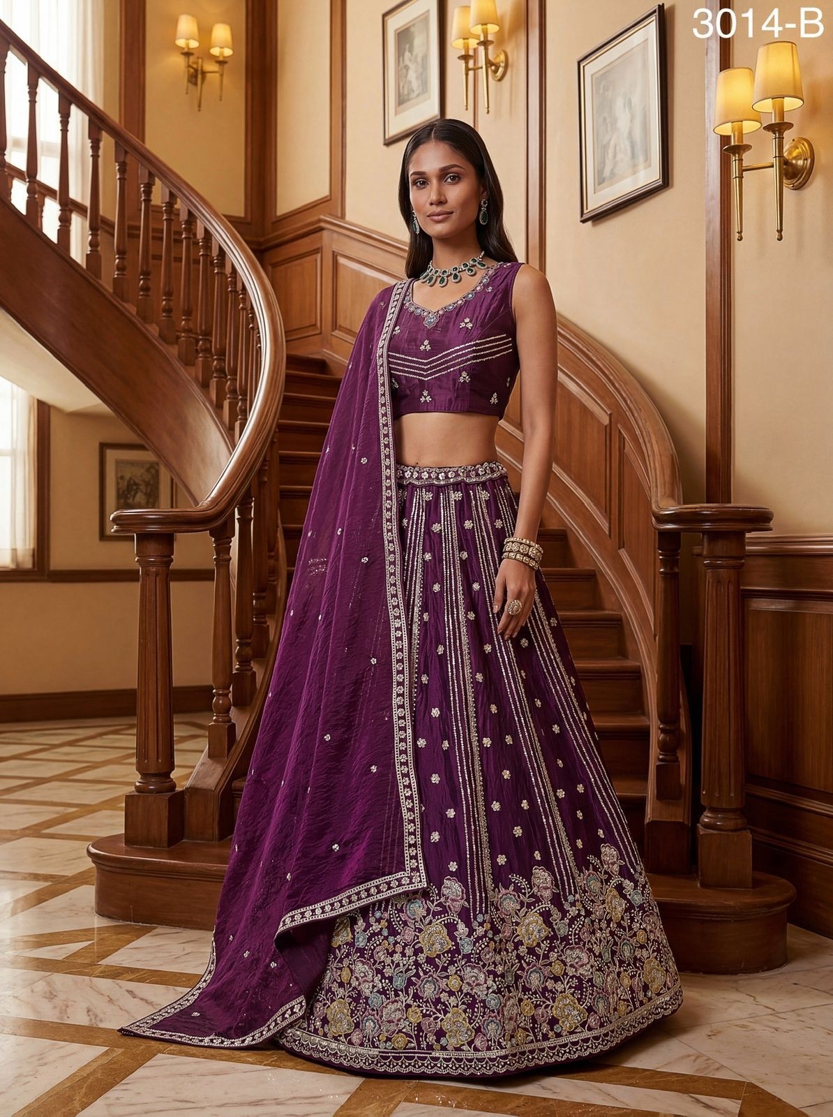 Designer Copper Lehenga Choli: Royal Embroidery with Sequin Detailing, Premium Silk Wedding Wear for Bridesmaids