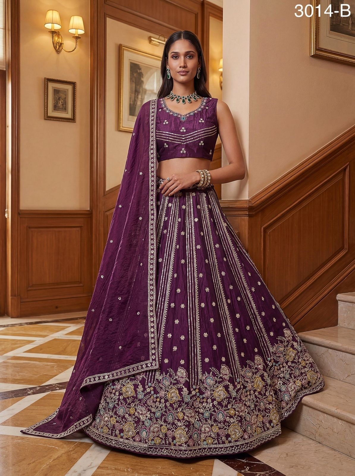 Designer Copper Lehenga Choli: Royal Embroidery with Sequin Detailing, Premium Silk Wedding Wear for Bridesmaids