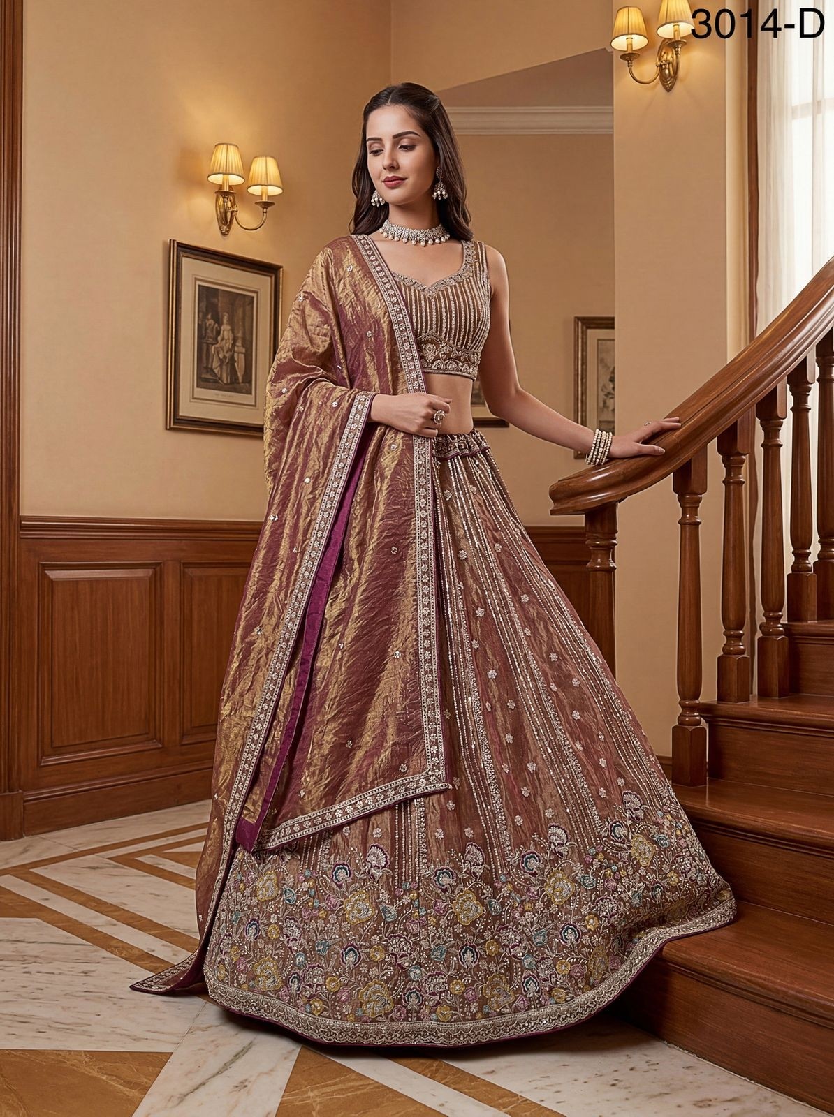 Designer Copper Lehenga Choli: Royal Embroidery with Sequin Detailing, Premium Silk Wedding Wear for Bridesmaids