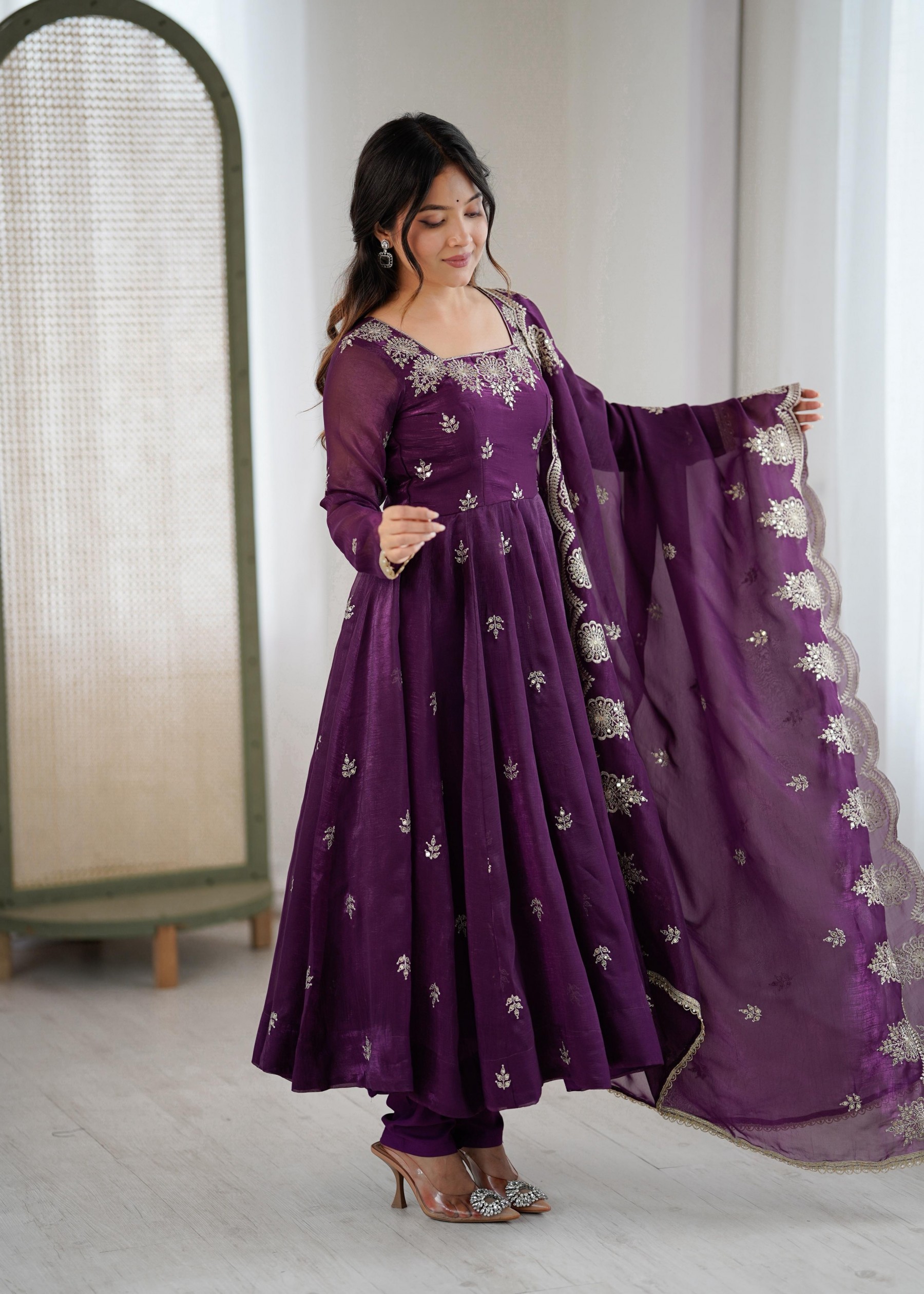 ZF-5011 Elegant Georgette Anarkali Suit with Heavy Embroidery Scalloped Dupatta Wedding Wear Set