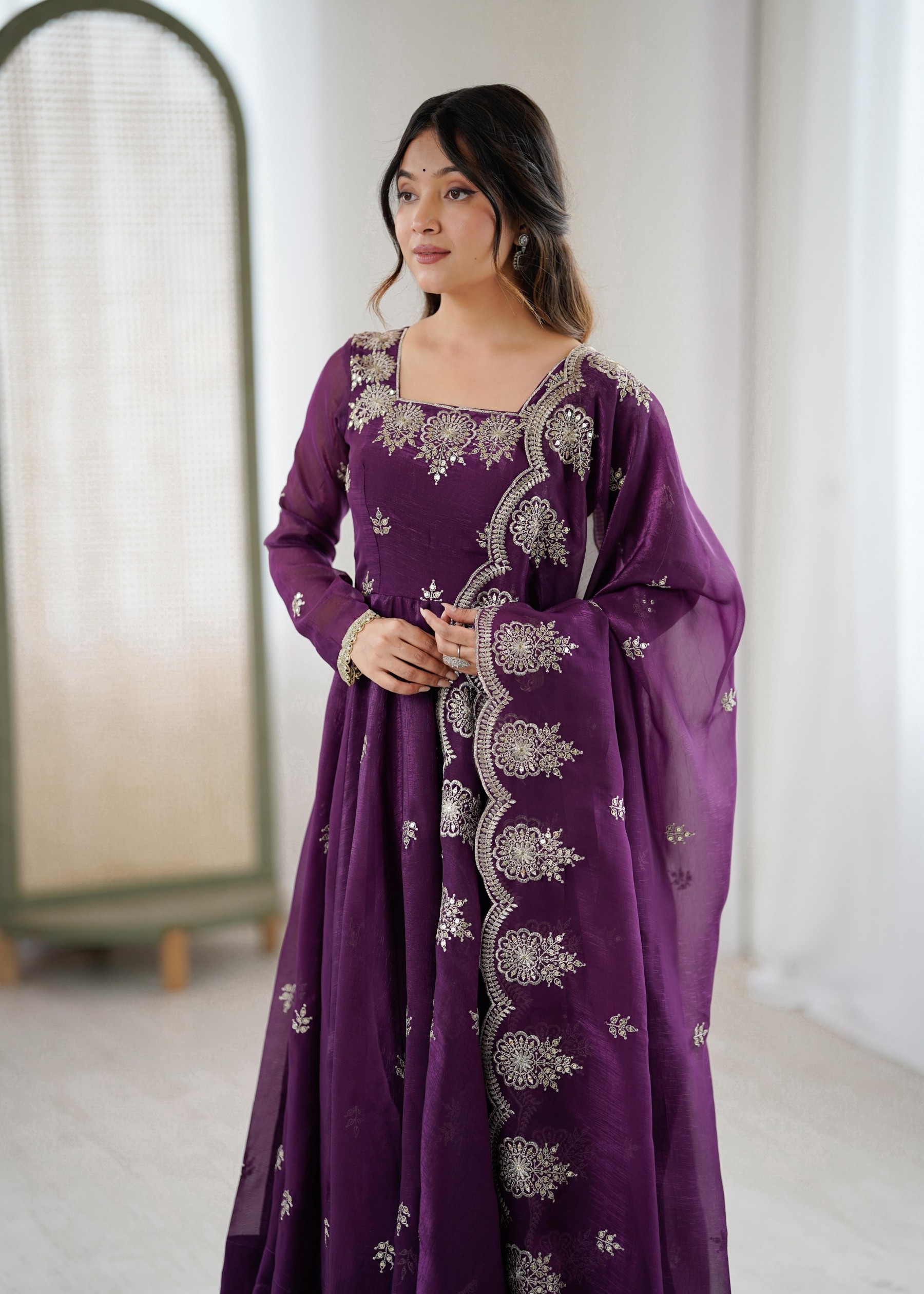 ZF-5011 Elegant Georgette Anarkali Suit with Heavy Embroidery Scalloped Dupatta Wedding Wear Set