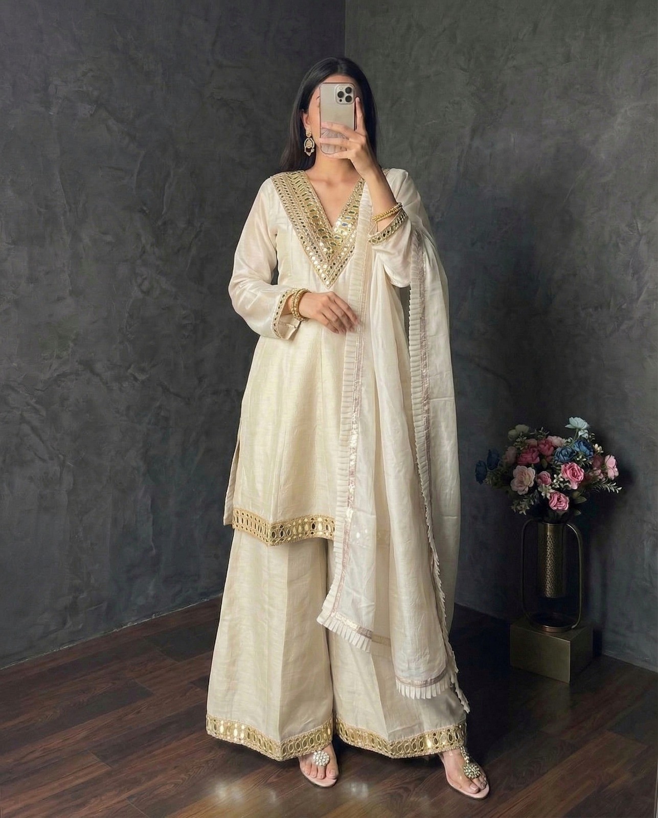  KR 1012 Designer Yellow Georgette Sharara Set with Intricate Mirror Embroidery Border Dupatta for Women