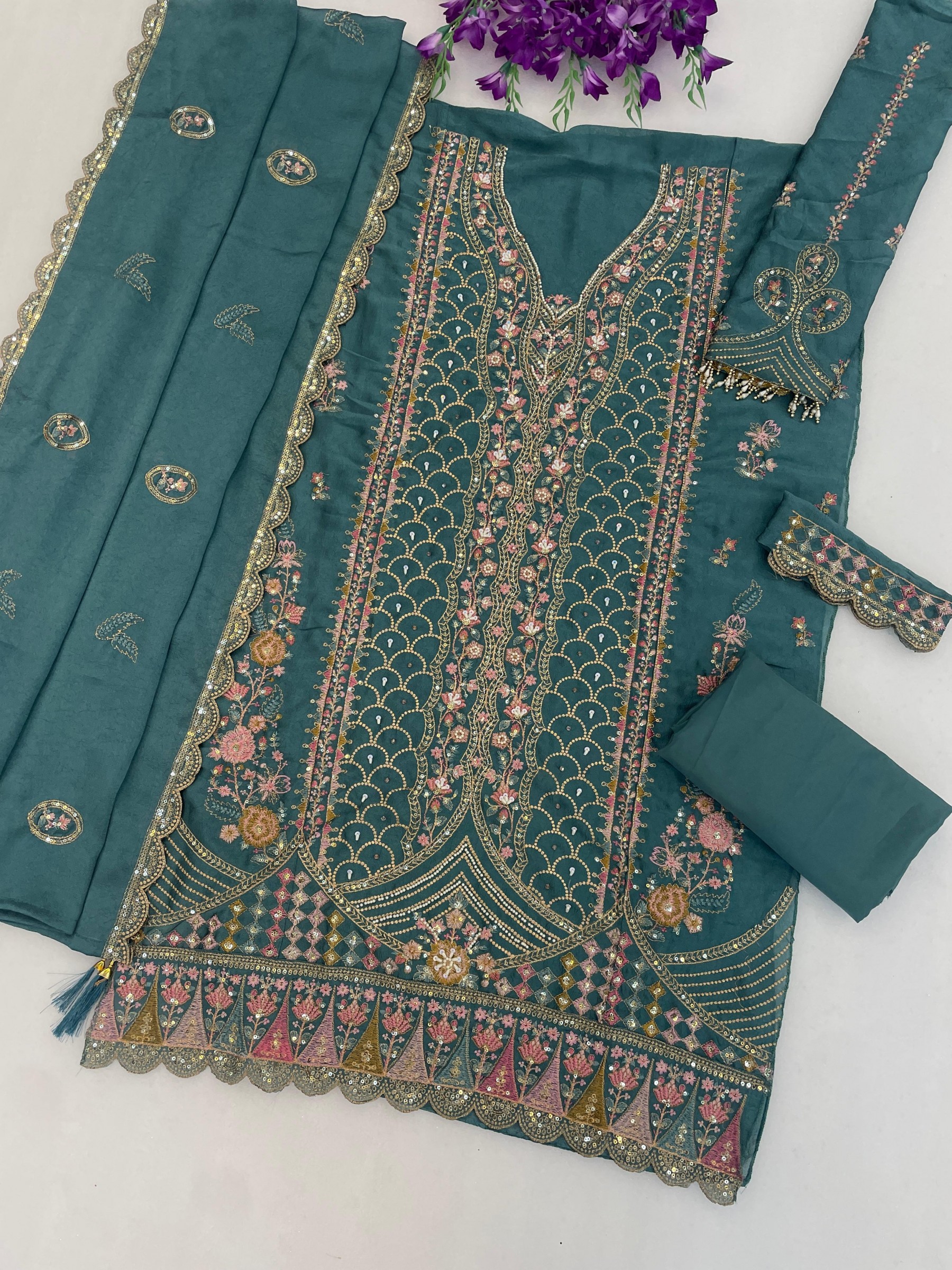 Mah-E-Rooh 4243 Designer Pakistani Suit Collection | Heavy Embroidery Rangoli Crush Salwar Suit with Dupatta