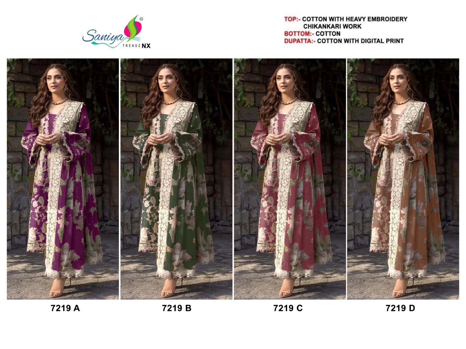 SANIYA TRENDZ 7219 PAKISTANI COTTON SUIT WHOLESALE 