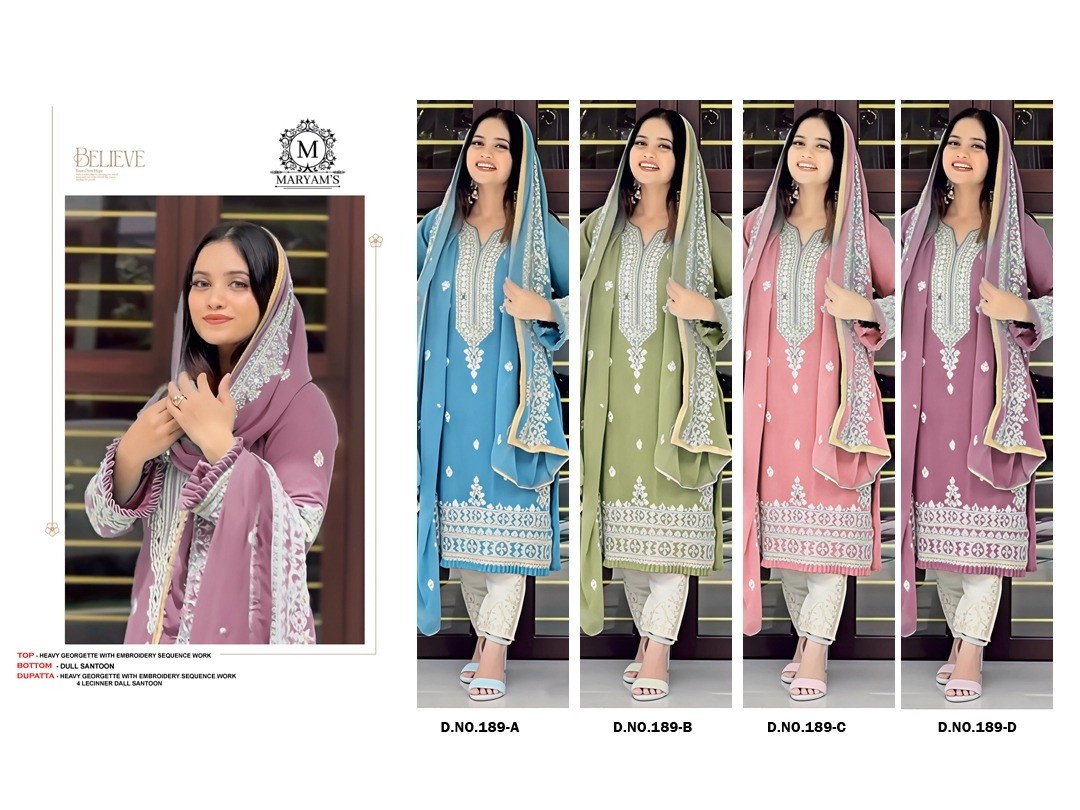 MARYAM`S-189 PAKISTANI GOEORGTTE WITH EMBROIDRY WOEK SEMI STICHAD SALWAR SUIT