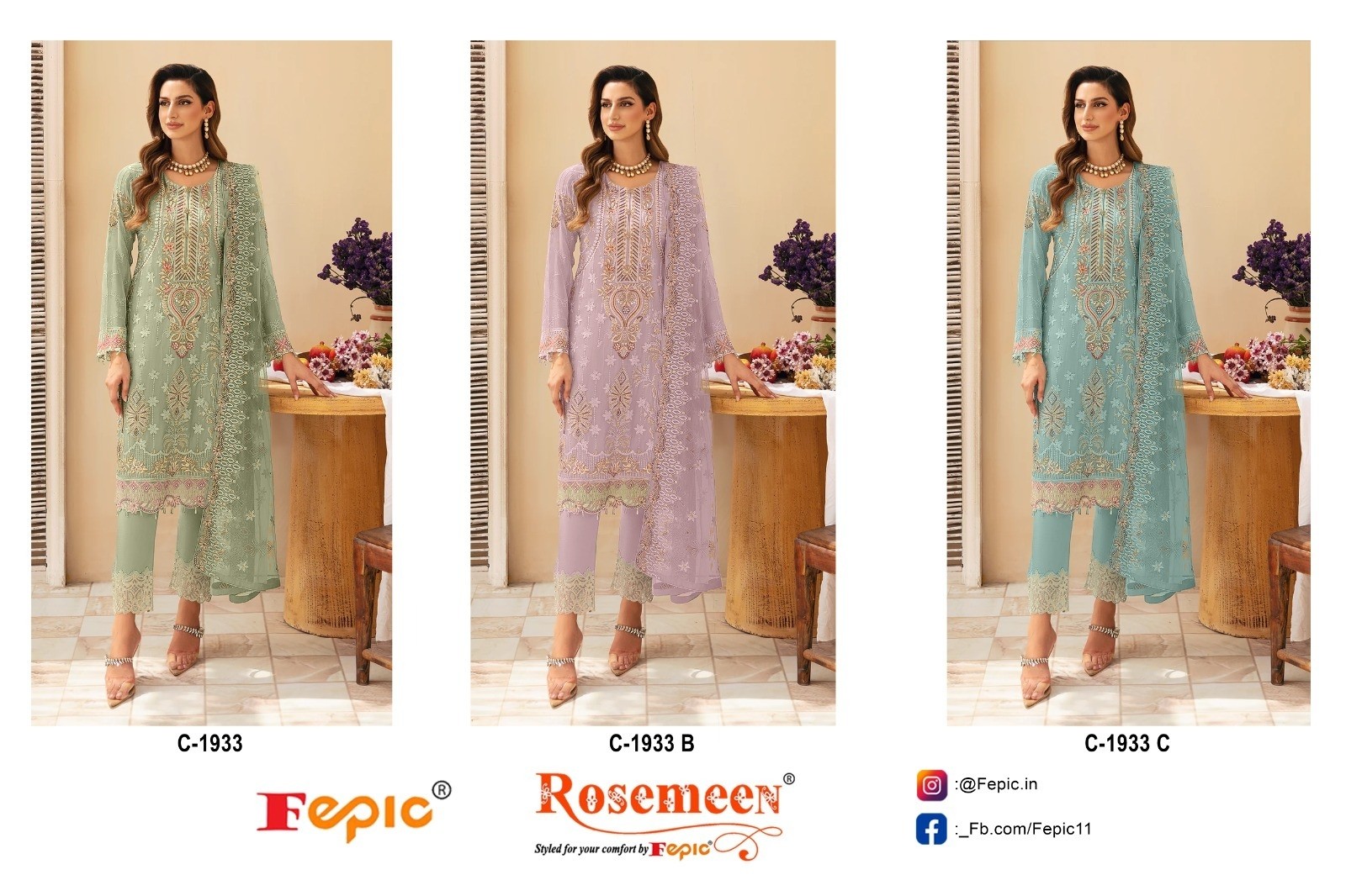 FEPIC ROSEMEEN 1933 PAKISTANI FULL HIT DESIGNER SEMI STICHAD CATLOG SALWAR SUIT
