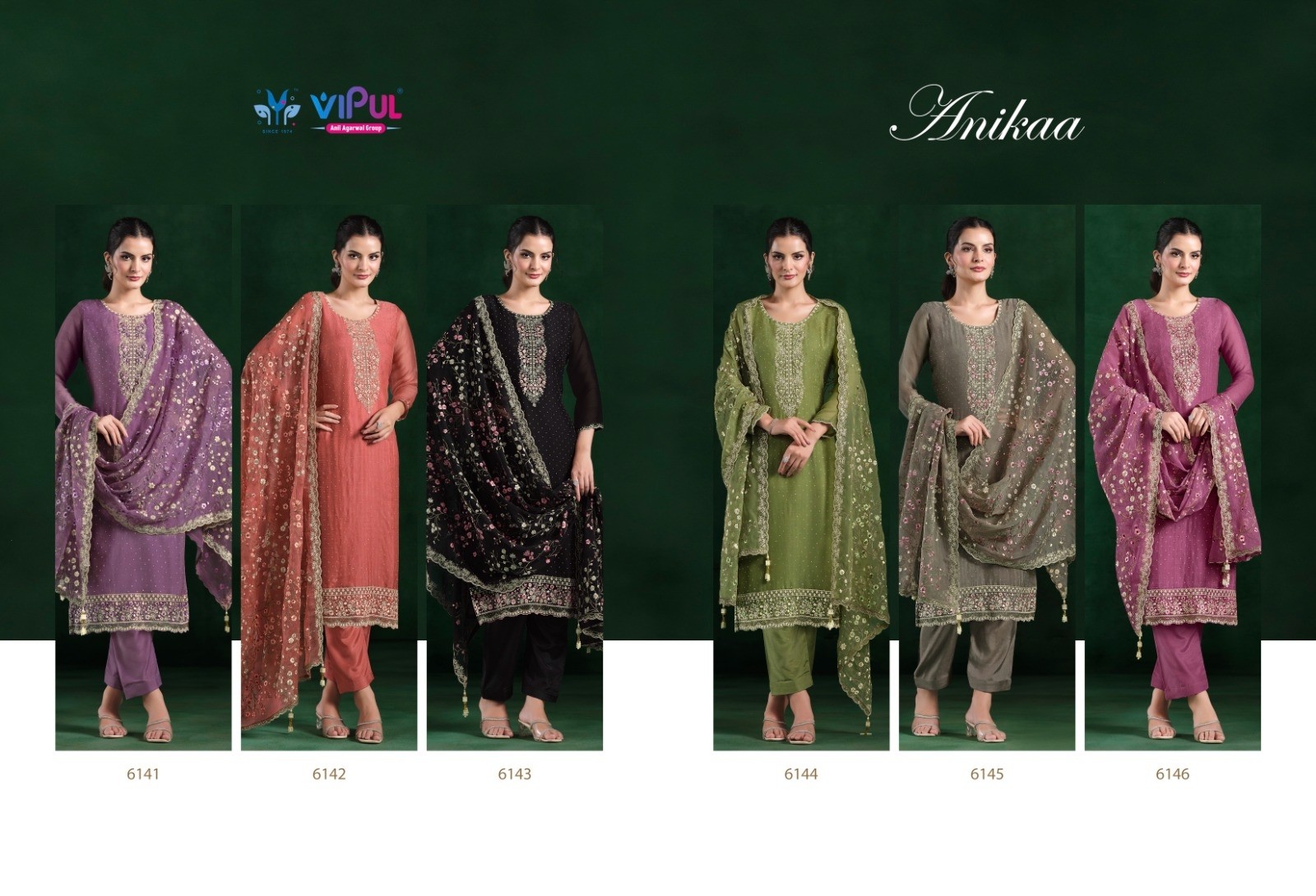 VIPUL BY ANKAA 6141 TO 6146 PARTY WEAR SALWAR SUIT WITH EMBROIDERY WORK