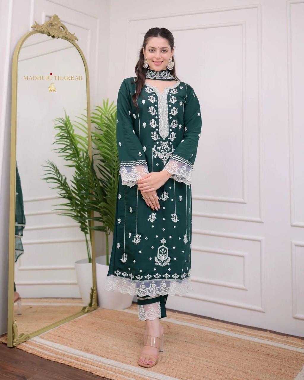 GREEN COLOUR COTTON WITH HEAVY EMBROIDERY WORL KURATI SET FOR WOMEN PARTY STYLE