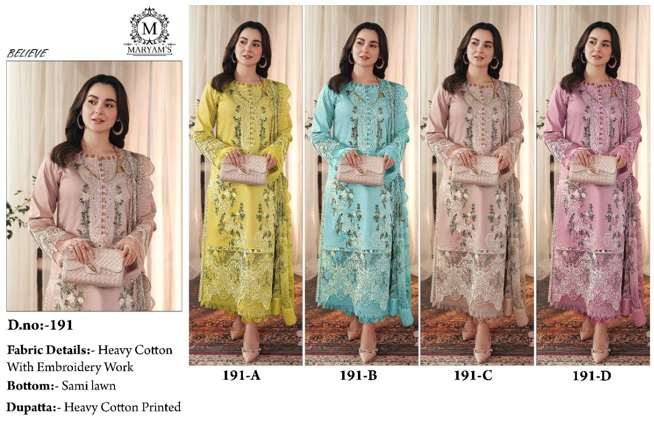MARYAM`S 191 PAKISTANI COTTON SUITS ONLINE