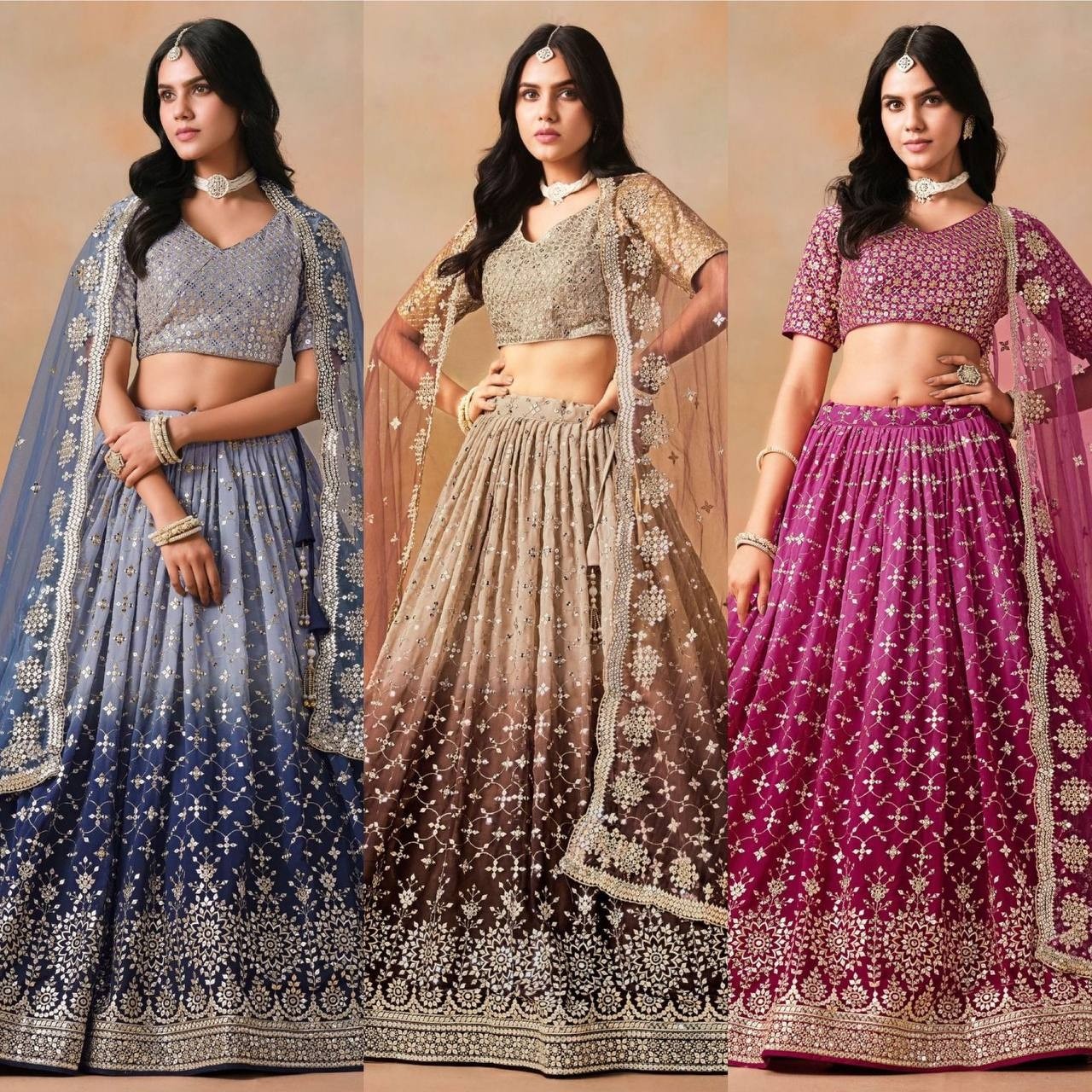 BRIDAL WEAR HEAVY FUAX GEORGETTE EMBROIDERED SEQUENCE WORK LEHENGAS CHOLI WITH DUPATTA
