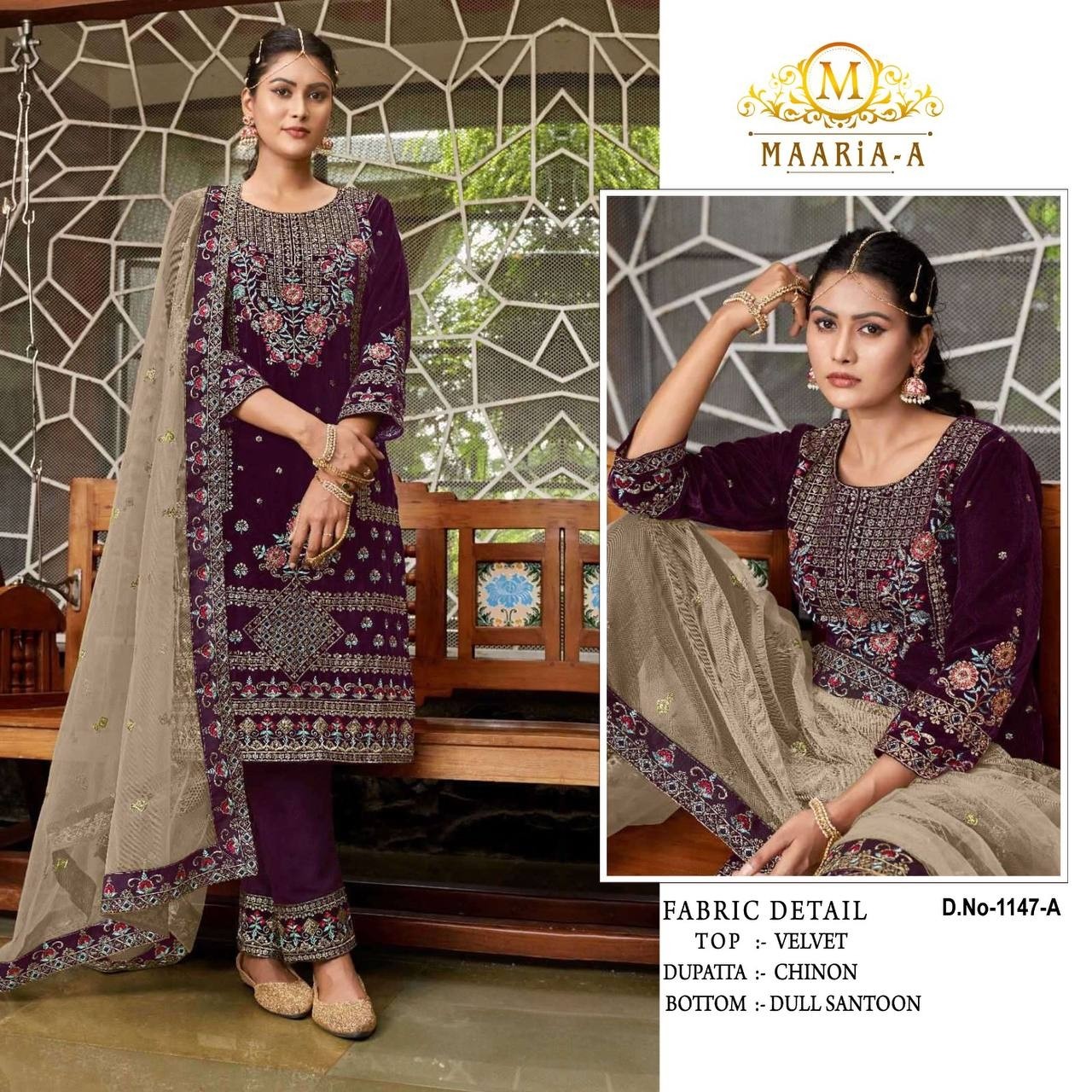 MAARiA ~ A P ~ 1147 PAKISTANI VELVET EMBROIDERY SALWAR KAMEEZ SUIT