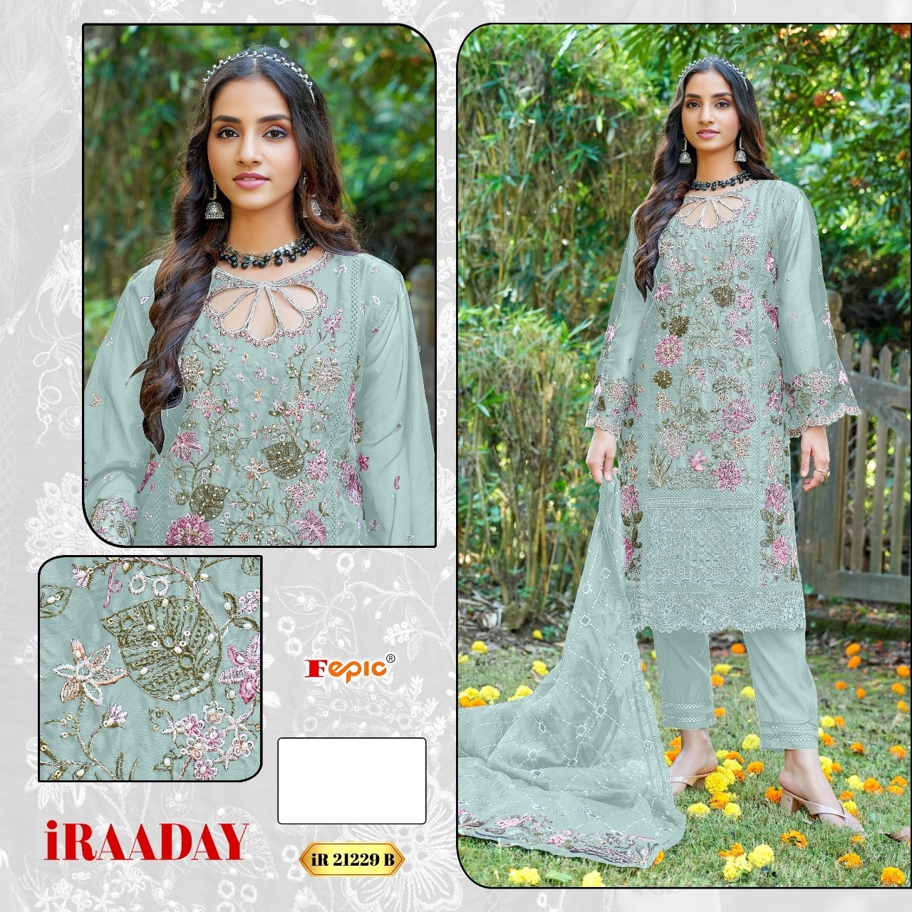 FEPIC IRAADAY 21229 ORGANZA EMBROIDERED WORK SUIT