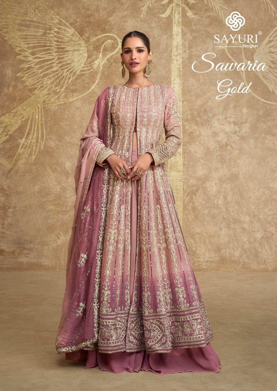 SAYURI DESIGNER 5609 COLORSPREMIUM REAL GEROGETTE ( HEAVY LOOK EMBROIDERED TOP AND SKIRT WITH CANCAN AND EMBROIDERED DUPATTA