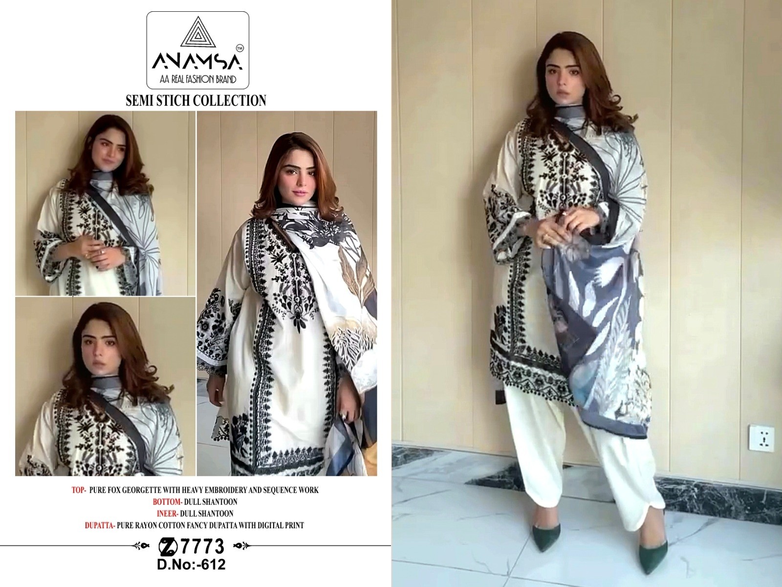 ANAMSA 612 PAKISTANI FOX GEORGTTE WITH EMBROIDERY WORK