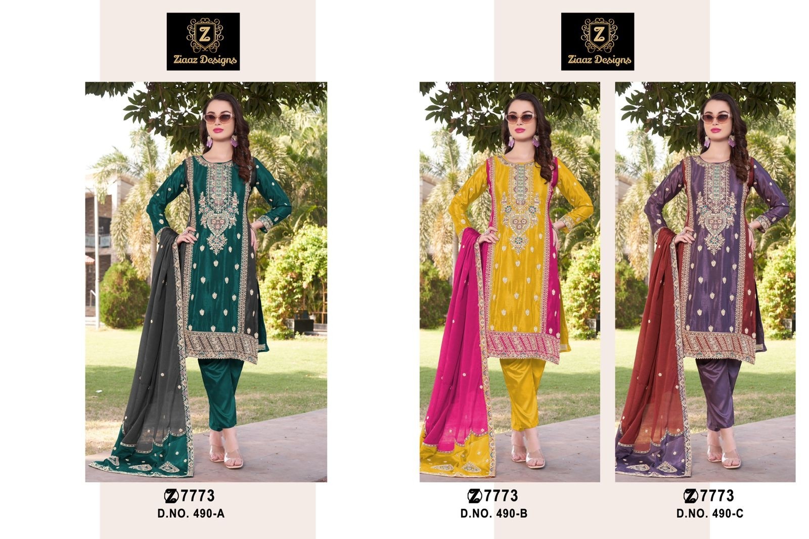 ZIAAZ DESIGNS 490 PAKISTANI CHINON  SILK SEMI STICHAD SALWAR SUIT