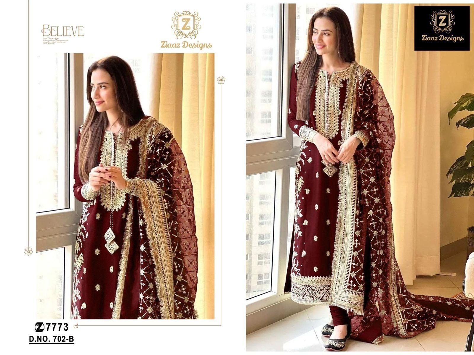 ZIAAZ DESIGNS 702  PAKISTANI GEORGTTE AND EMBROIDERY SALWAR KAMEEZ 