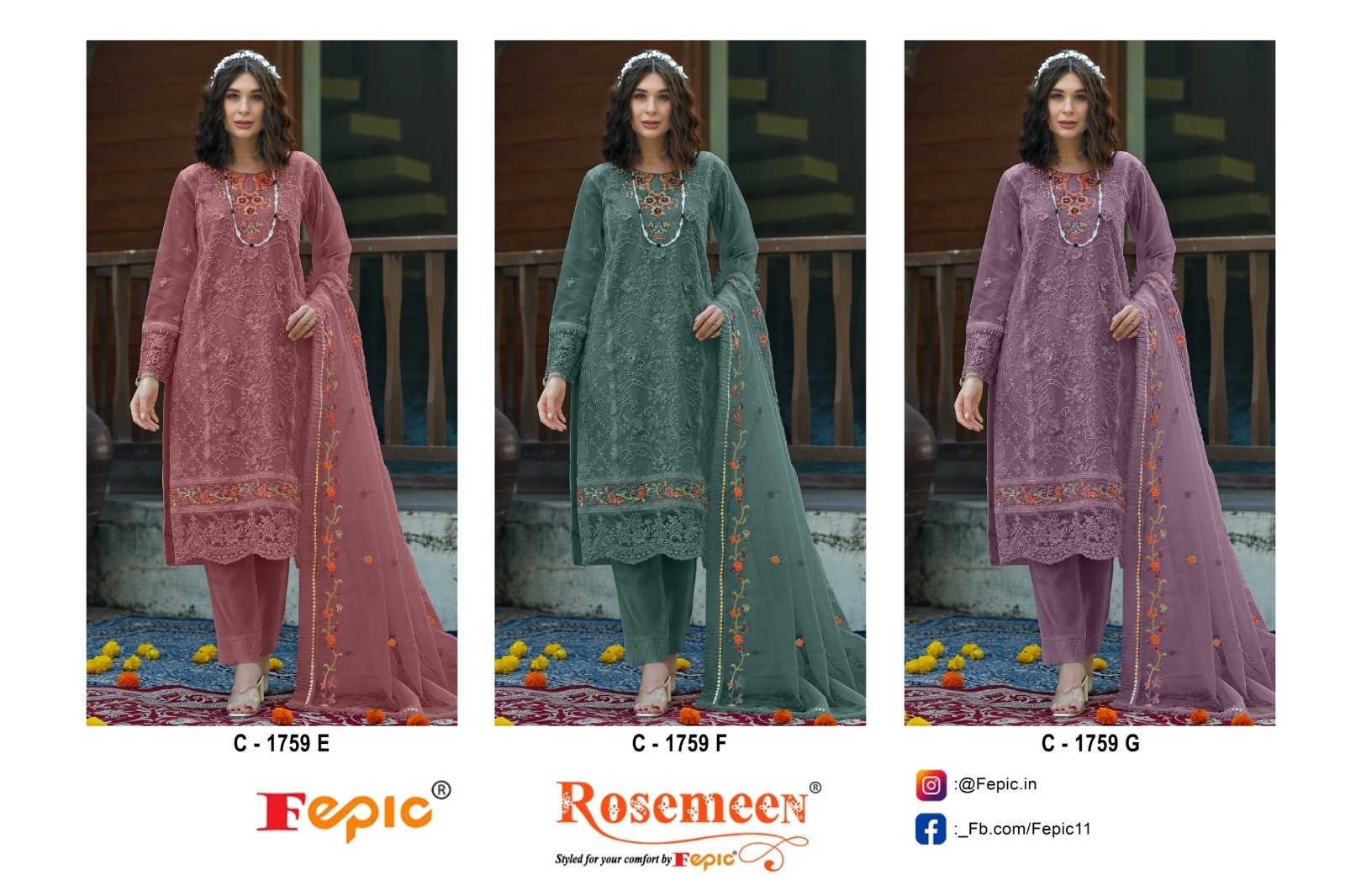 FEPIC ROSEMEEN 1759 PAKISTANI EMBROIDERY SALWAR SUIT 