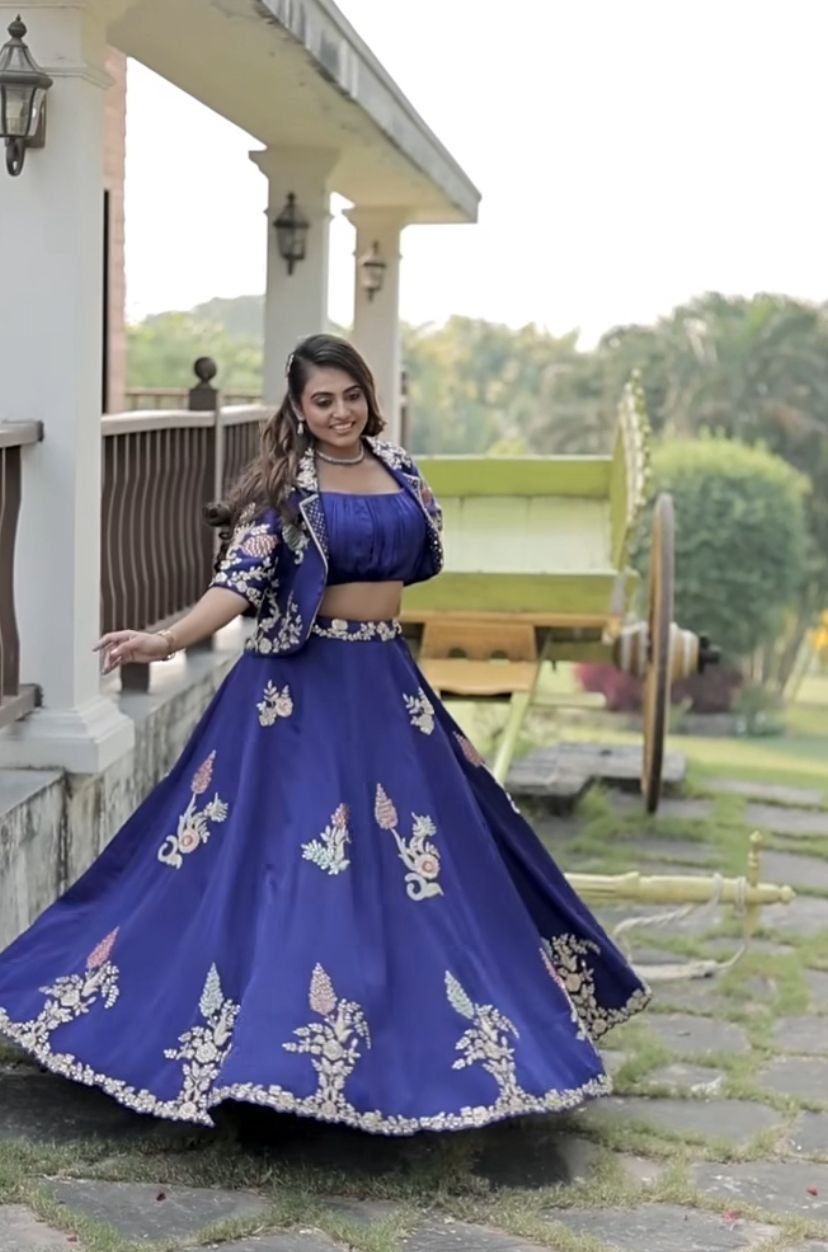  New Designer Wedding Wear Crop Top Embrodery Work Lehenga Choli With Jacket 