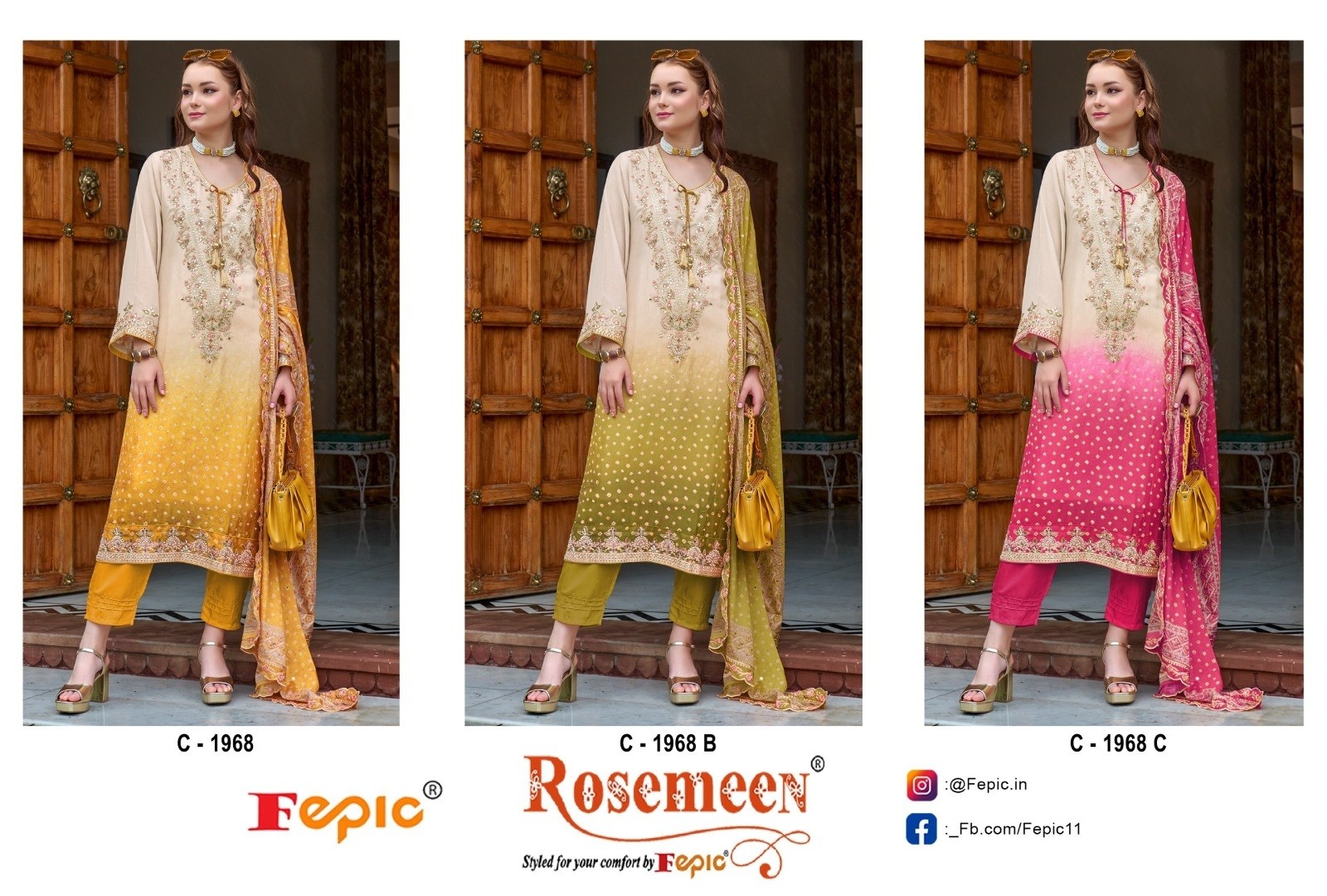  FEPIC ROSEMEEN 1968 PAKISTANI CHINON HEAVY PRINTED EMBROIDERED WITH HANDWORK