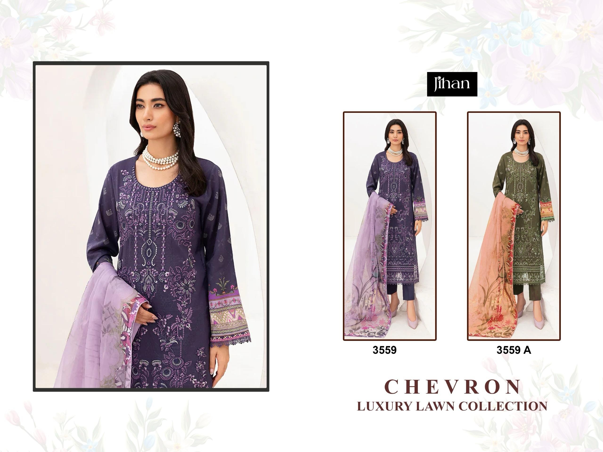 JIHAN 3559 PURE LAWN WITH HEAVY SELF EMBRODERY & PATCH