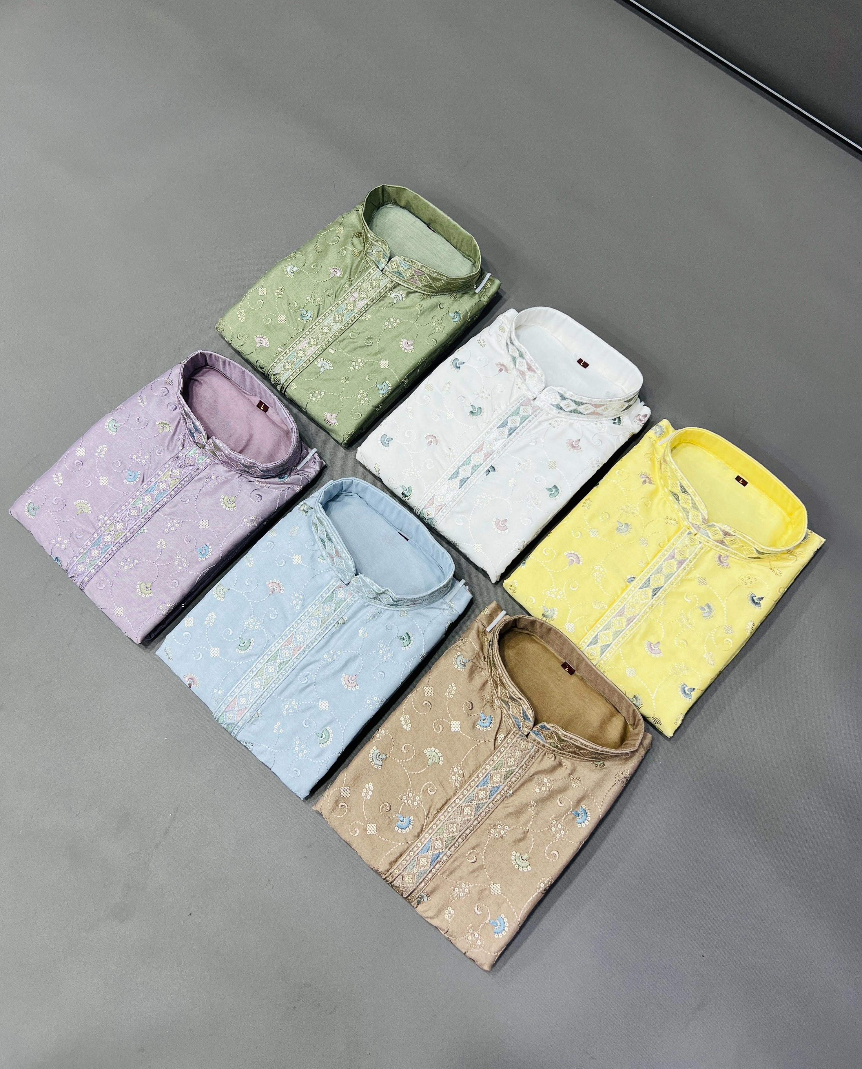 PRESENTING DESIGNER KURTA FOR MEN WITH PYJAMA WITH EMBROIDERY WORK