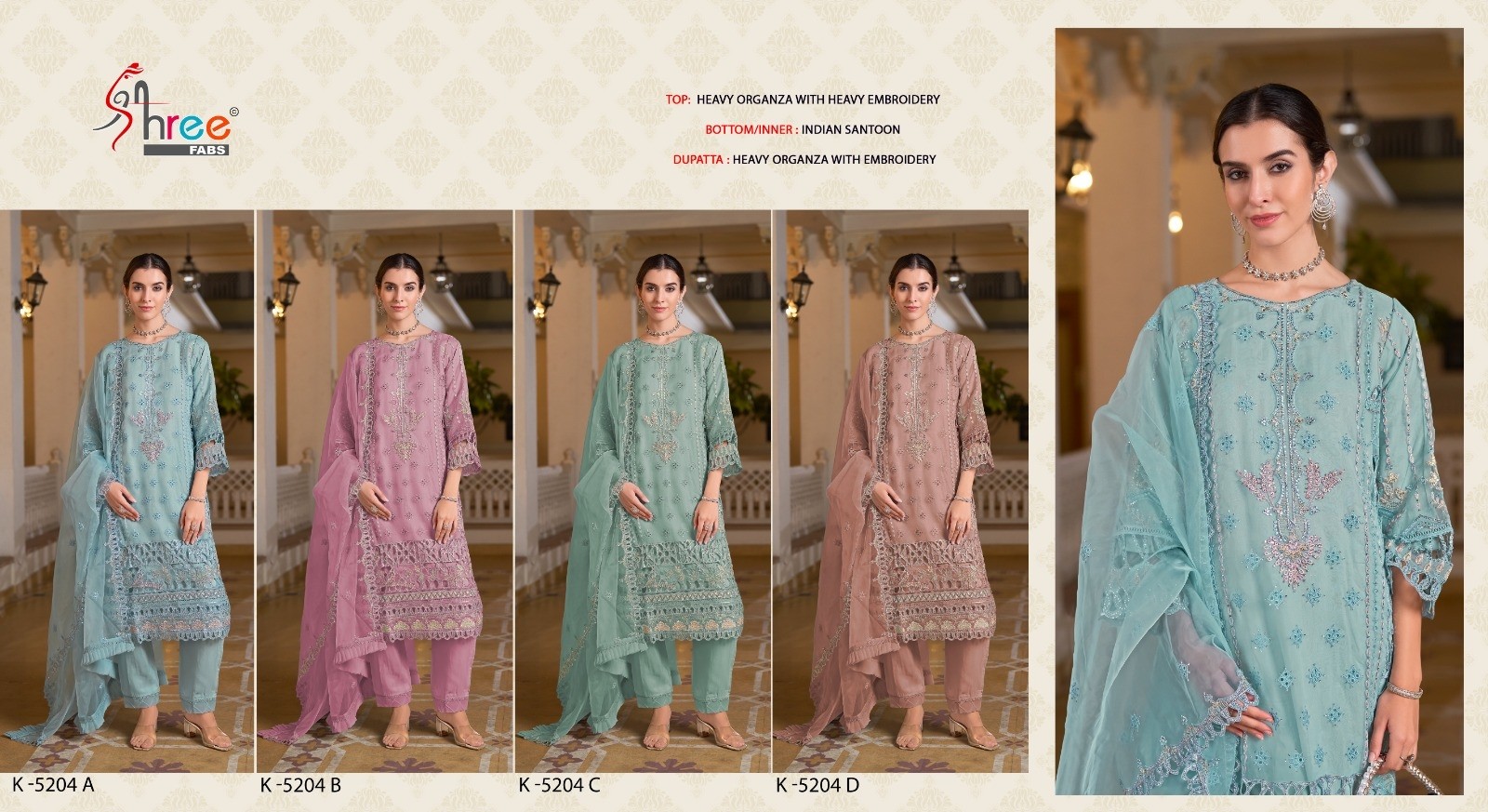 SHREE FABS K 5204 PAKISTANI HEAVY EMBROIDERY WORK SUIT