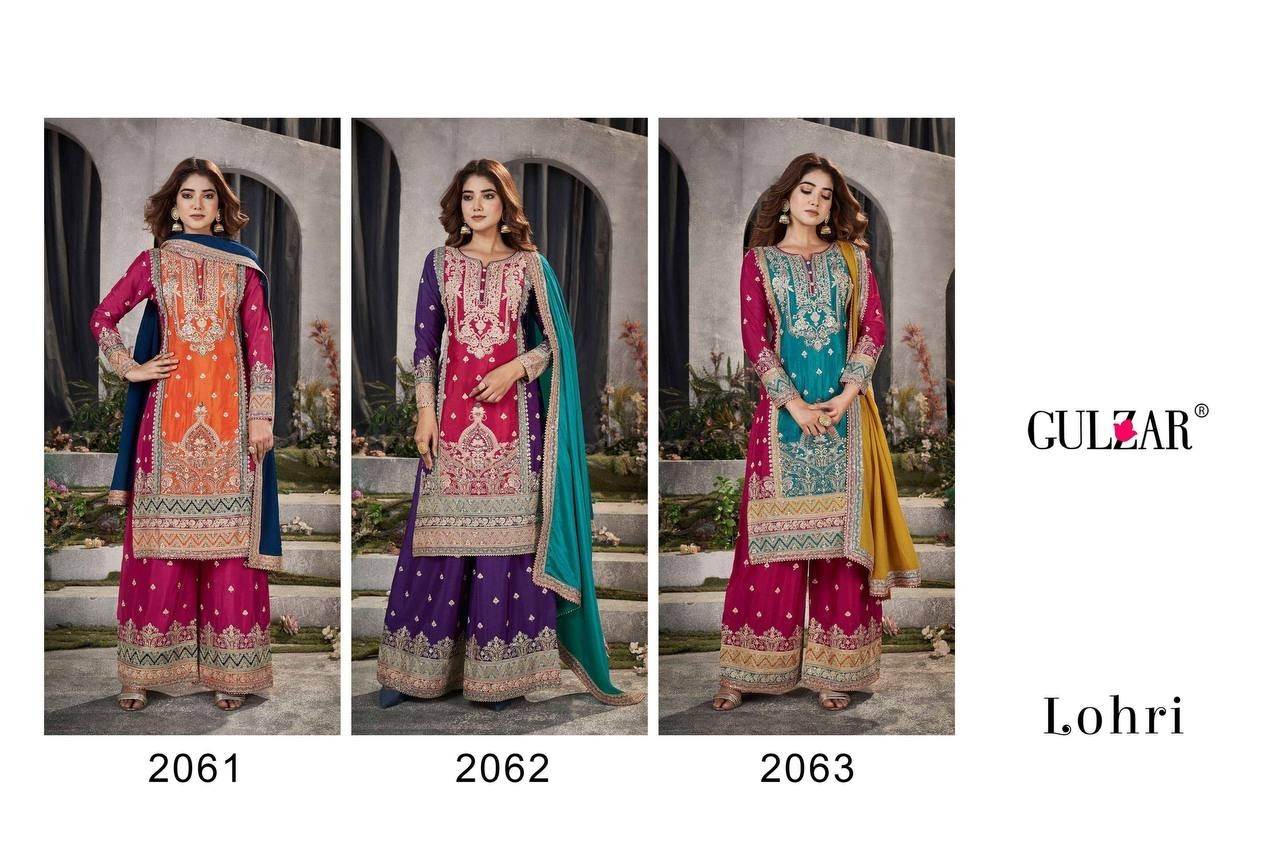 GULZAR LOHARI 2061 to 2063 NEW MOST BEAUTIFUL PARTY WEAR  TOP AND PALZZO SALWAR SUIT WITH DUPATTA SET