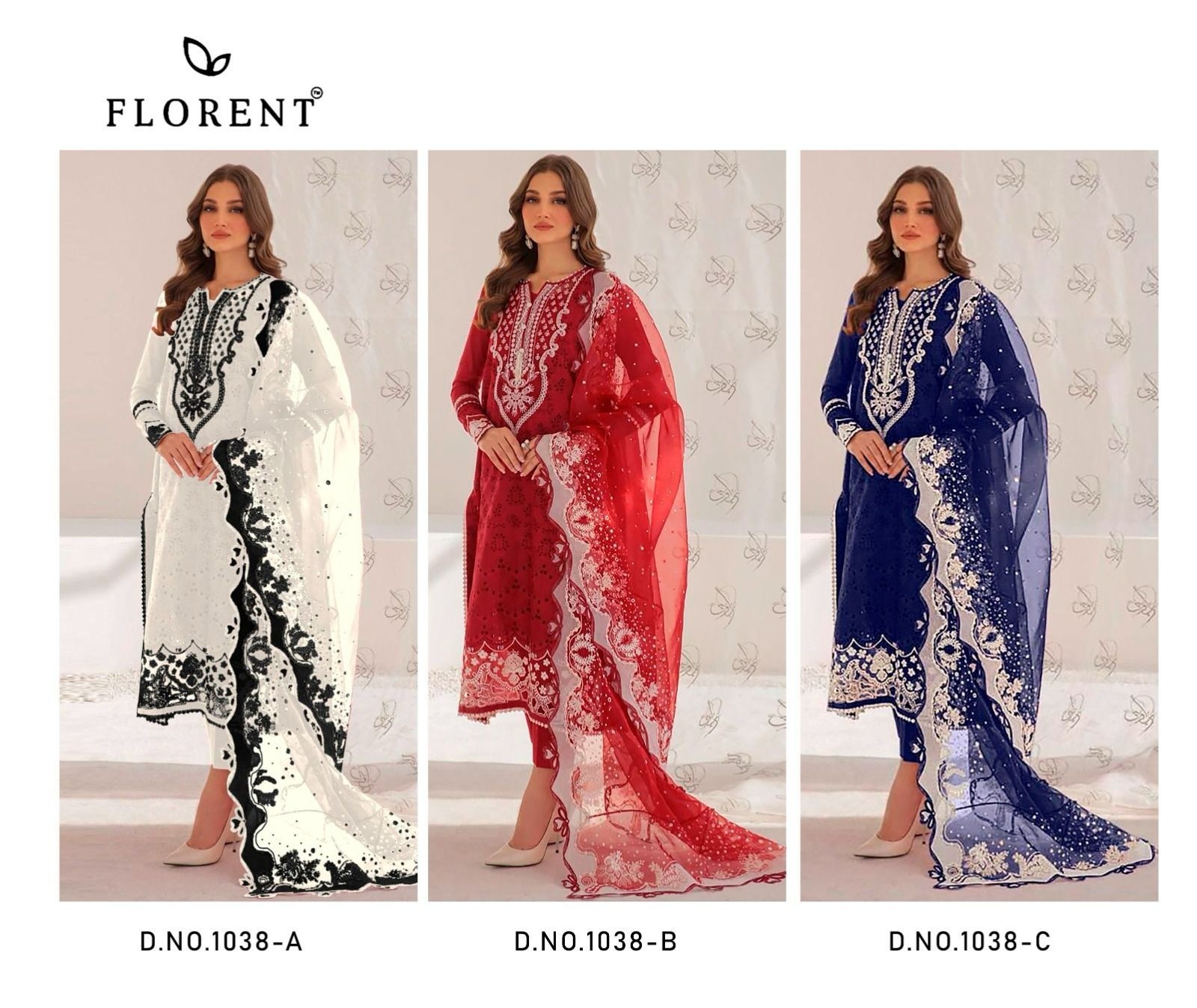 FLORENT 1038 COLOUR PAKISTANI CAMBRIC COTTON EMBROIDERY WORK 