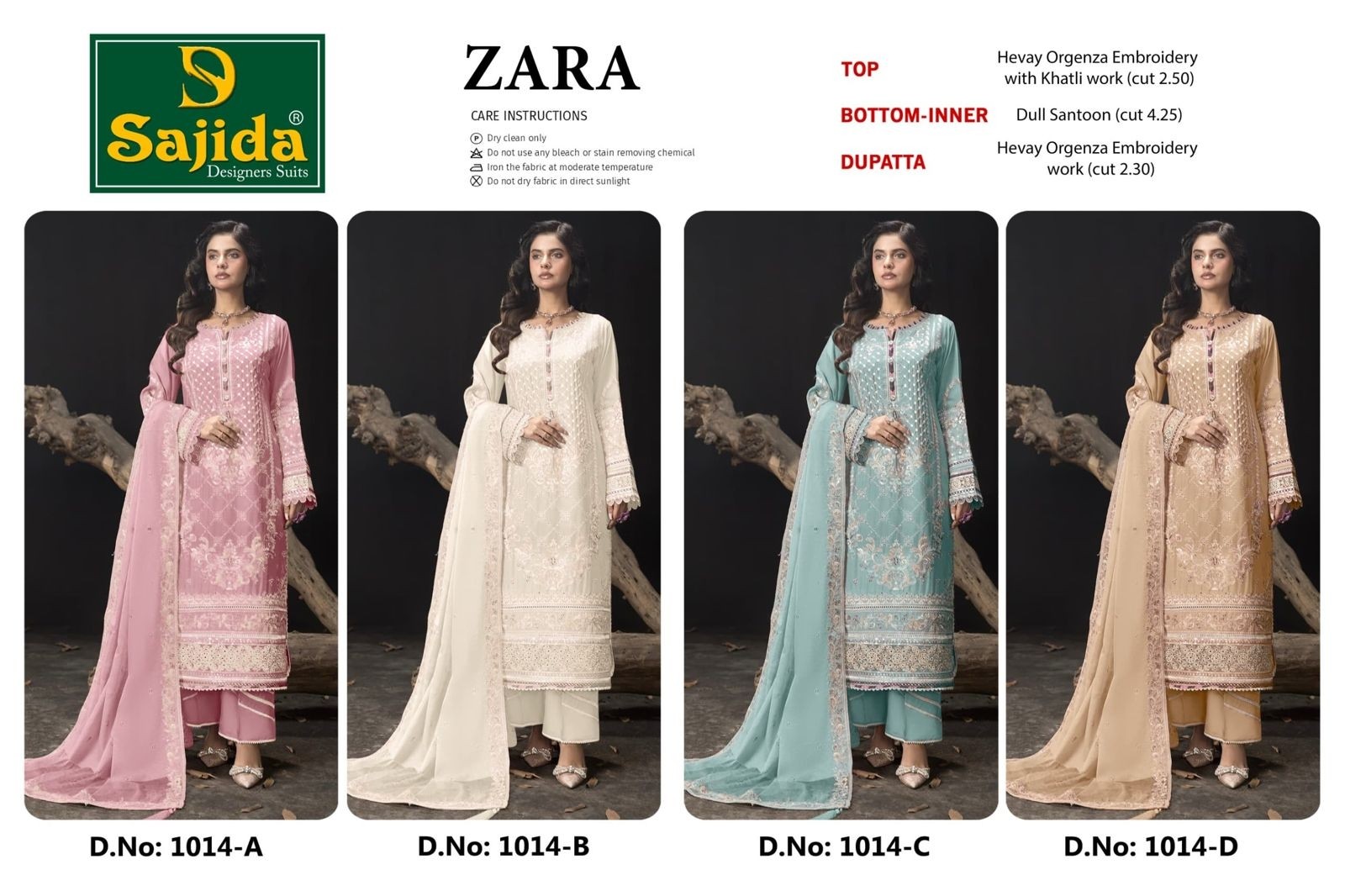 SAJIDA DESIGNER SUIT 1014 A TO D PAKISTANIORANGZA WITH HEAVY EMBROIDERY WITH KHATLI WORK 