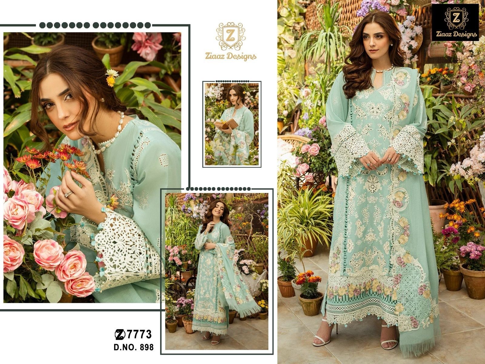 ZIAAZ DESIGNS 898 PAKISTANI CAMBRIC COTTON WITH EMBROIDERY WORK SALWAR SUIT