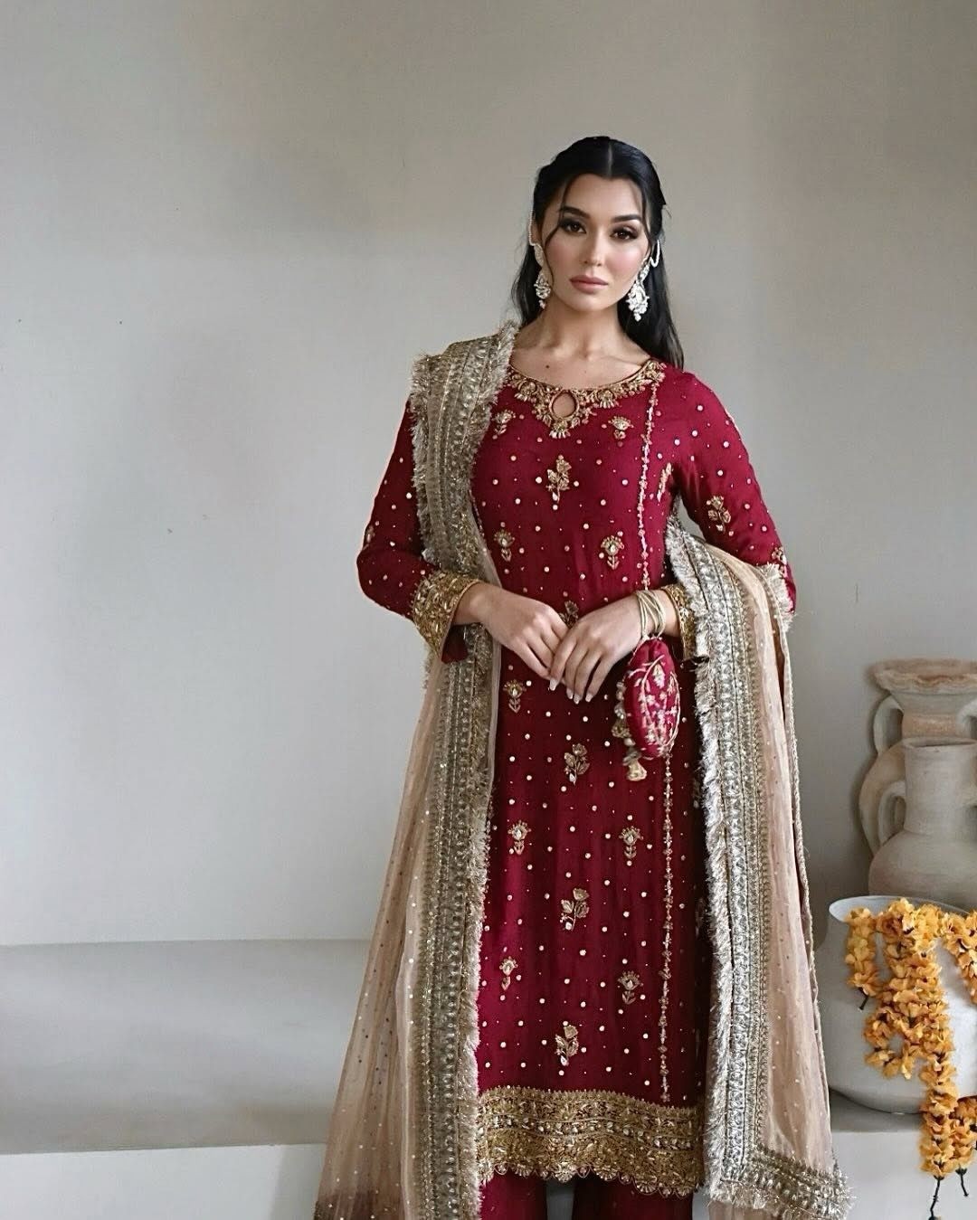 PARTY WEAR MAROON COLOUR TOP WITH SHARARA SUIT WITH HEAVY EMBROIDERY WORK